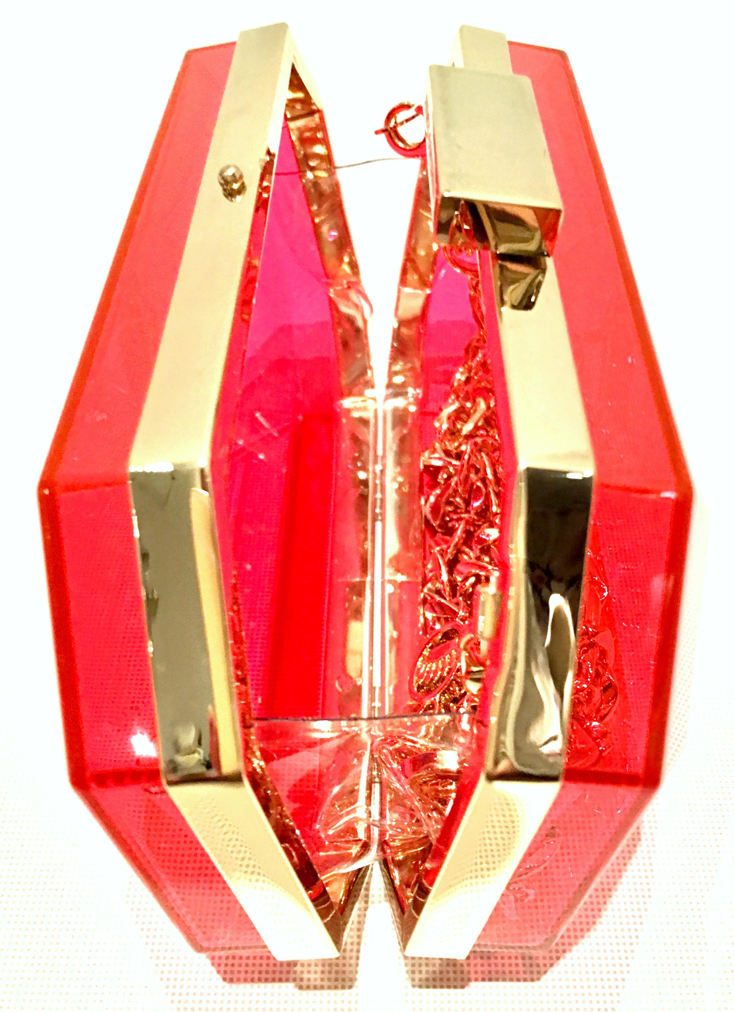 Women's or Men's 21st Century Lucite & Gold Minaudiere Clutch Hand Bag By, Juicy Couture For Sale