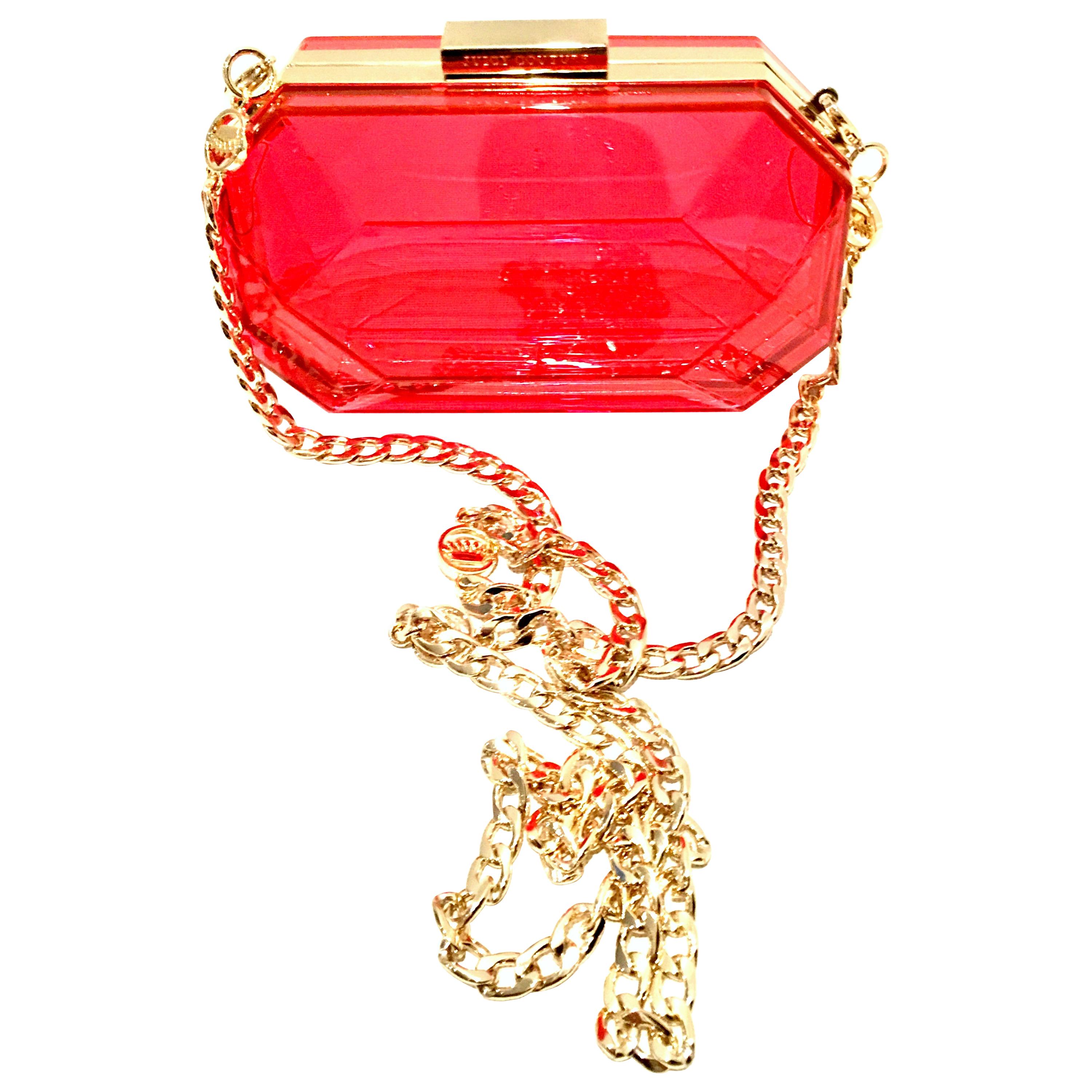 21st Century Lucite & Gold Minaudiere Clutch Hand Bag By, Juicy Couture For Sale