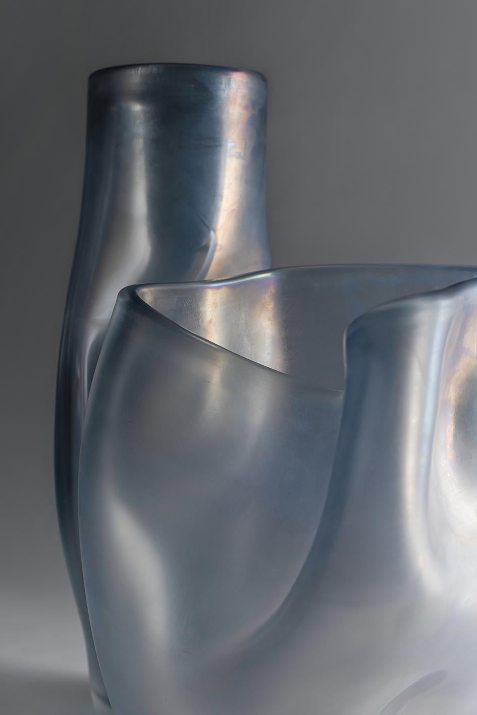21st Century Ludovica+Roberto Palomba Laguna Bacan Vase Murano Glass Steel Grey For Sale 2