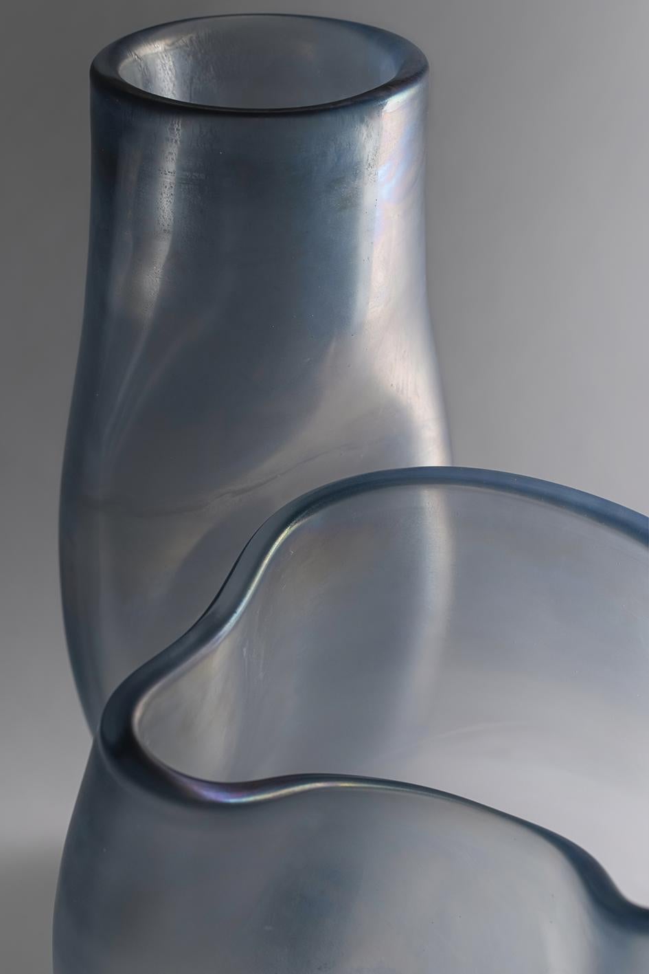 21st Century Ludovica+Roberto Palomba Laguna Bacan Vase Murano Glass Steel Grey For Sale 3