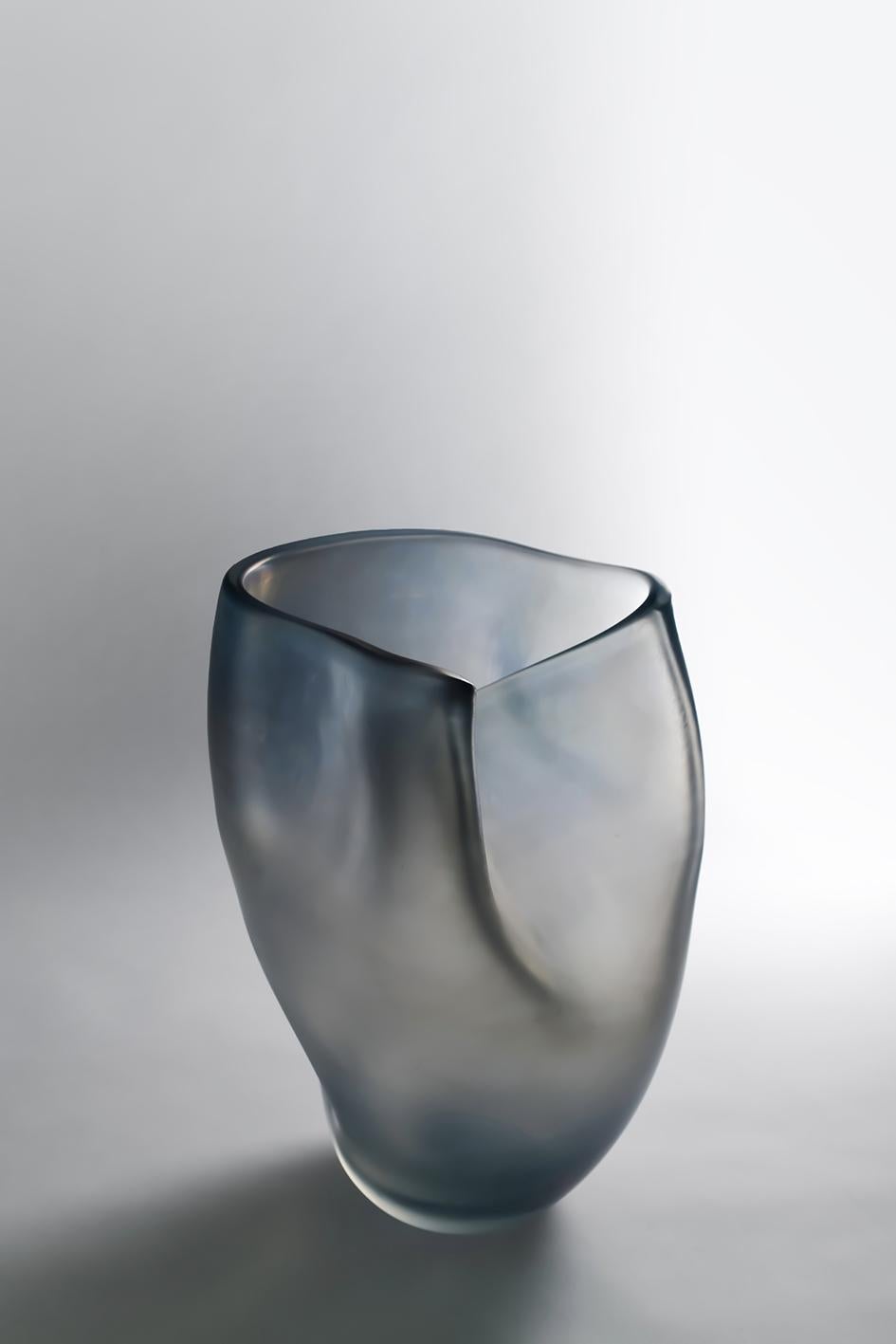 Italian 21st Century Ludovica+Roberto Palomba Laguna Bacan Vase Murano Glass Steel Grey For Sale