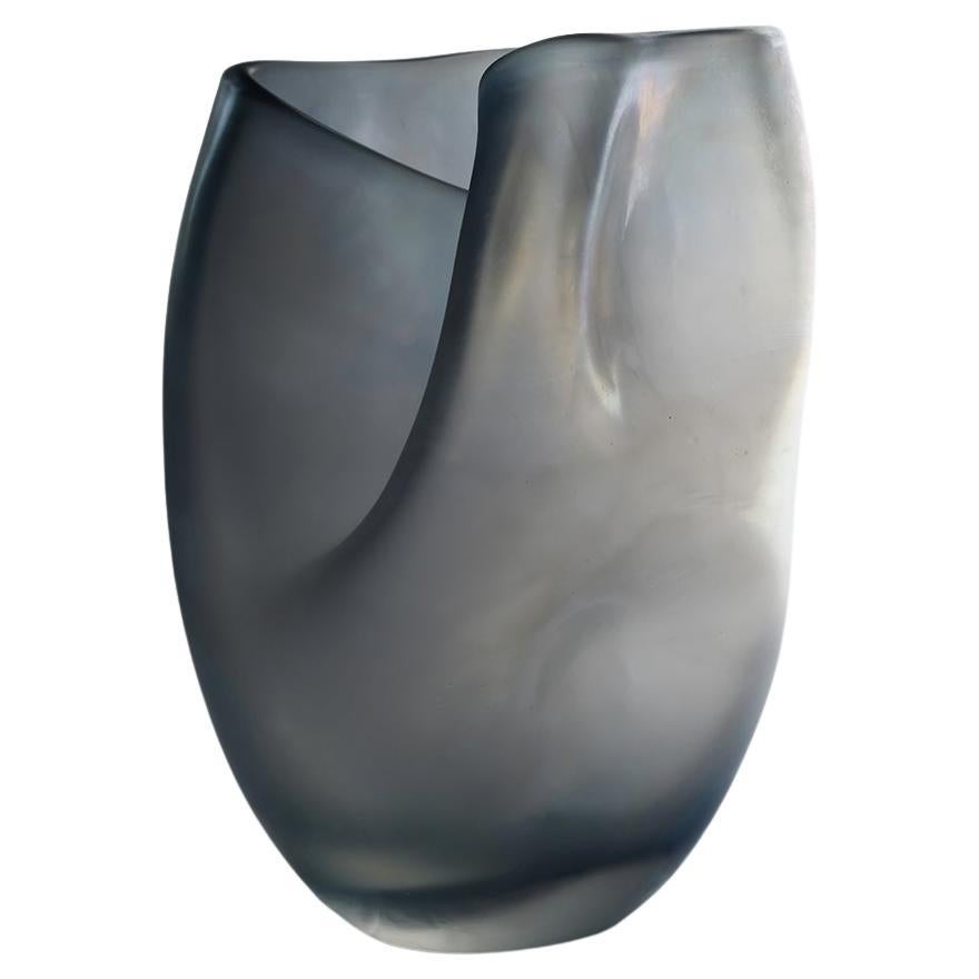 21. Jahrhundert Ludovica+Roberto Palomba Laguna Bacan Vase aus Muranoglas in Stahlgrau