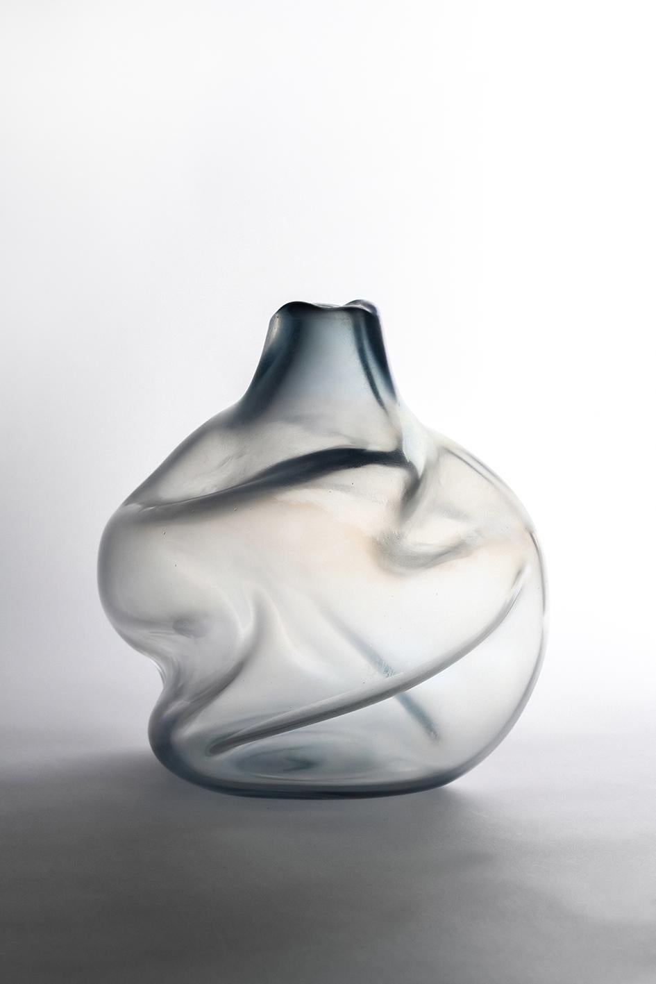 Modern 21st Century Ludovica+Roberto Palomba Laguna Caigo Vase Murano Glass Steel Grey For Sale