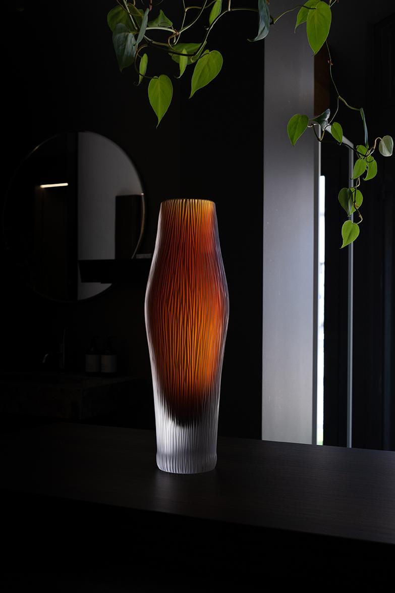 21st Century Ludovica+Roberto Palomba Laguna Puparin Vase Murano Glass Topaz For Sale 1