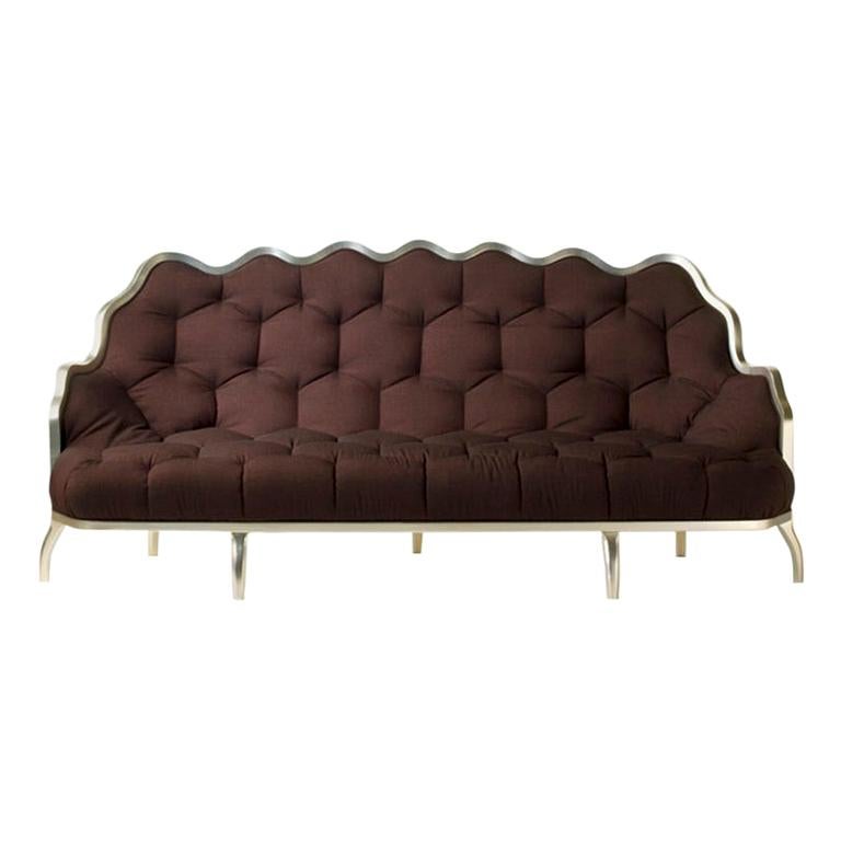 LUI6 3-seater Upholstered Wooden Sofa composed of Hexagons - Brown and White For Sale