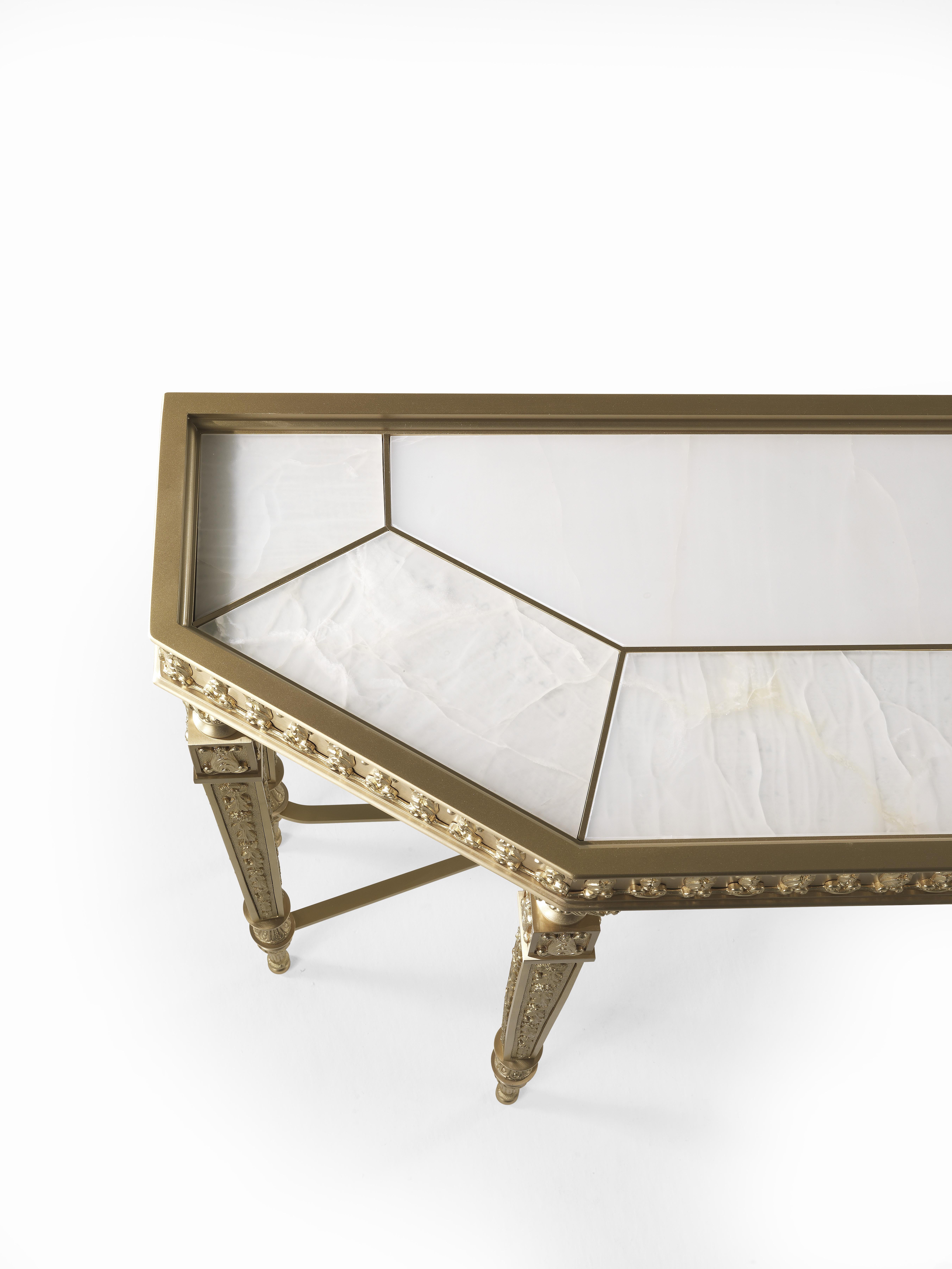 Italian 21st Century Lumière Console with Top in White Namibia Rhino Marble For Sale