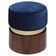 21. Jahrhundert LUNE B Runder Pouf, Sitz aus Stoff COM/COL, Sockel Eisenholz & Messing