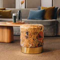21st Century Lune C Round Pouf, in COM and Polished Brass, by Duistt