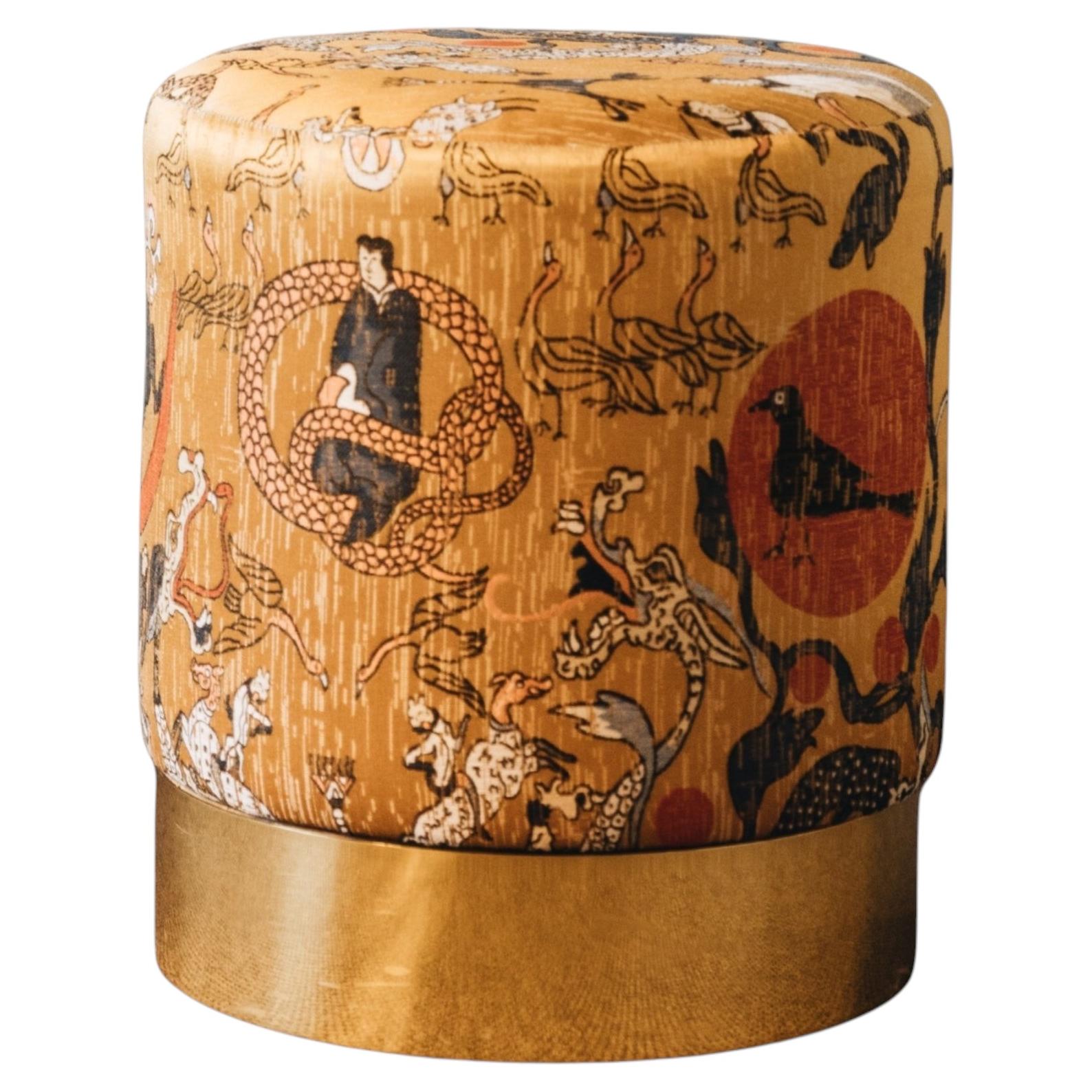 21st Century Lune C Round Pouf, in COM and Polished Brass, by Duistt