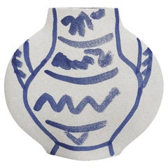 Vase Lune « M » du 21ème siècle en céramique à motif bleu, fabriqué à la main en France