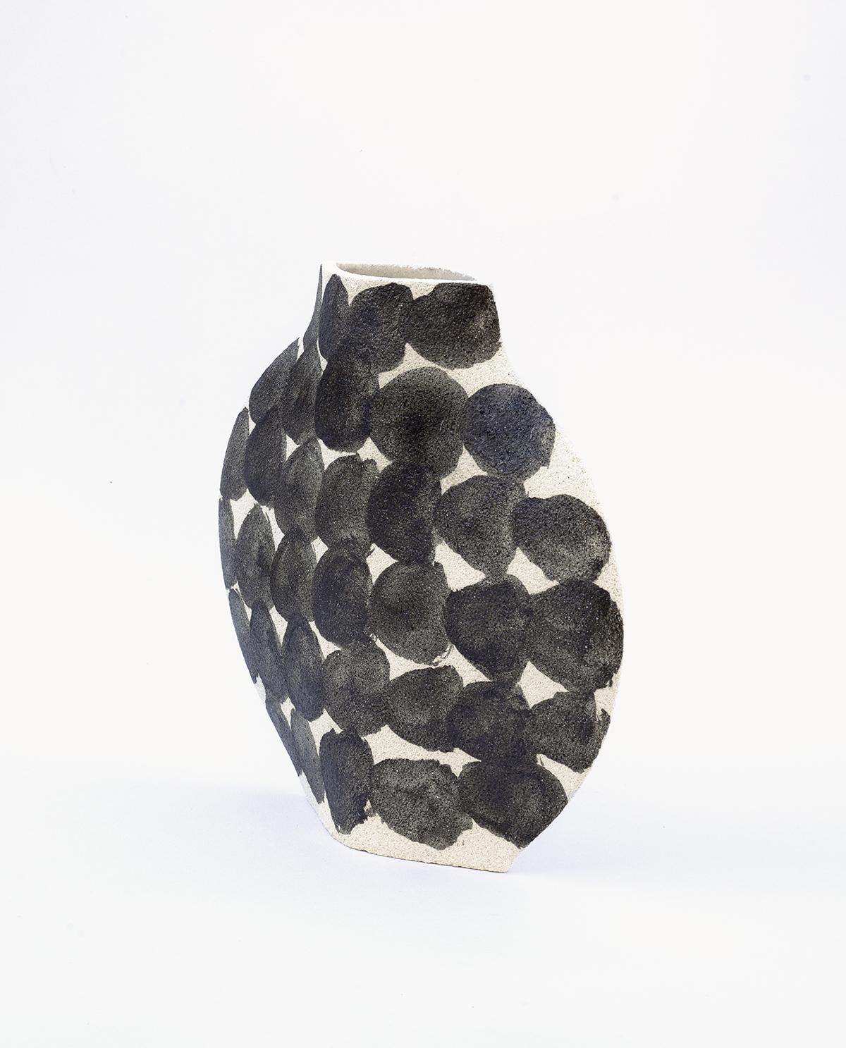 Minimalist 21st Century Lune 'M' Dots Vase in Ceramic, Hand-Crafted in France For Sale