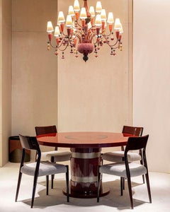 Lune Round Dining Table in ultra glossy Red Lacquered Wood, light bronze Brass