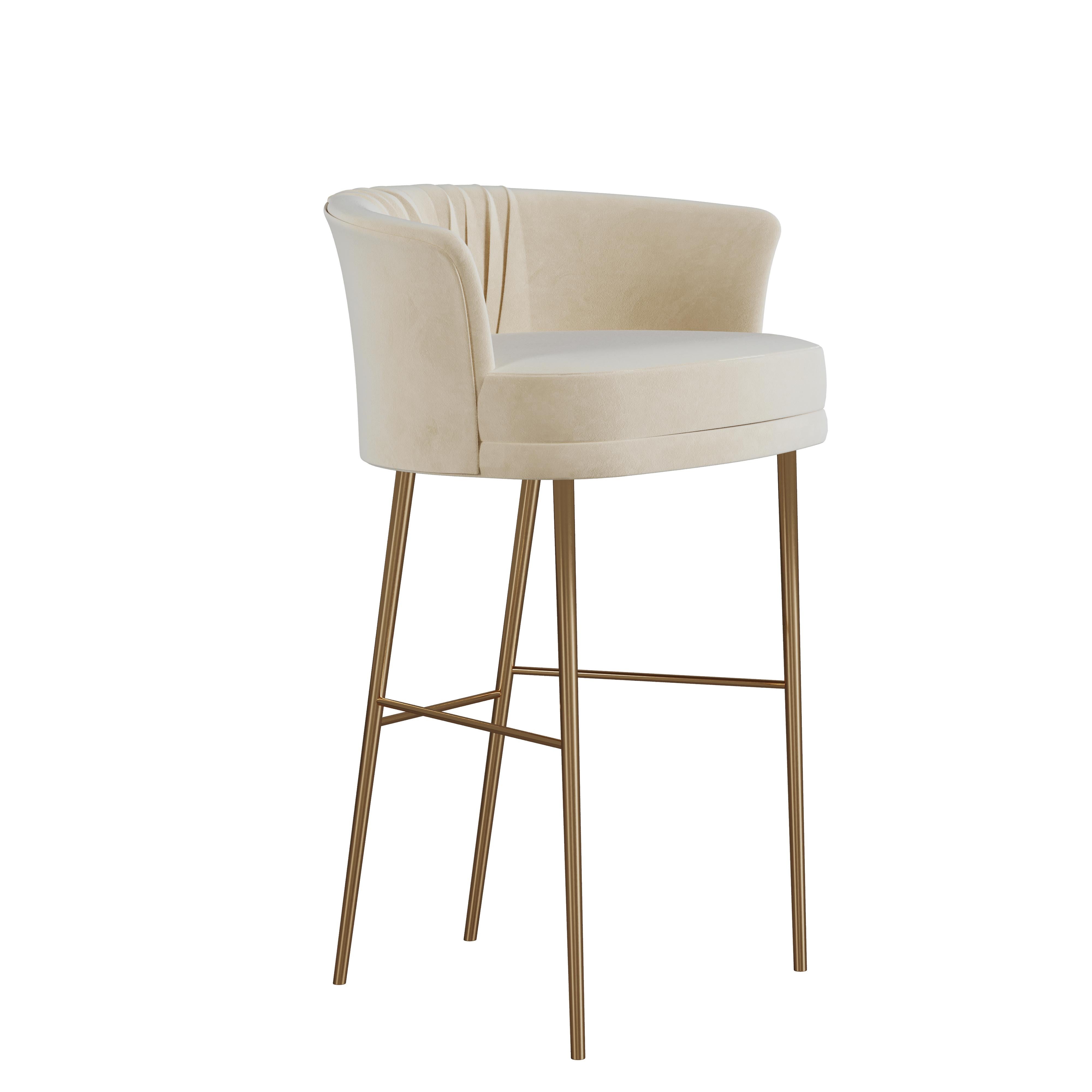 Portuguese 21st Century Lupino Bar Chair Cotton Velvet Polished Gold Steel Legs For Sale