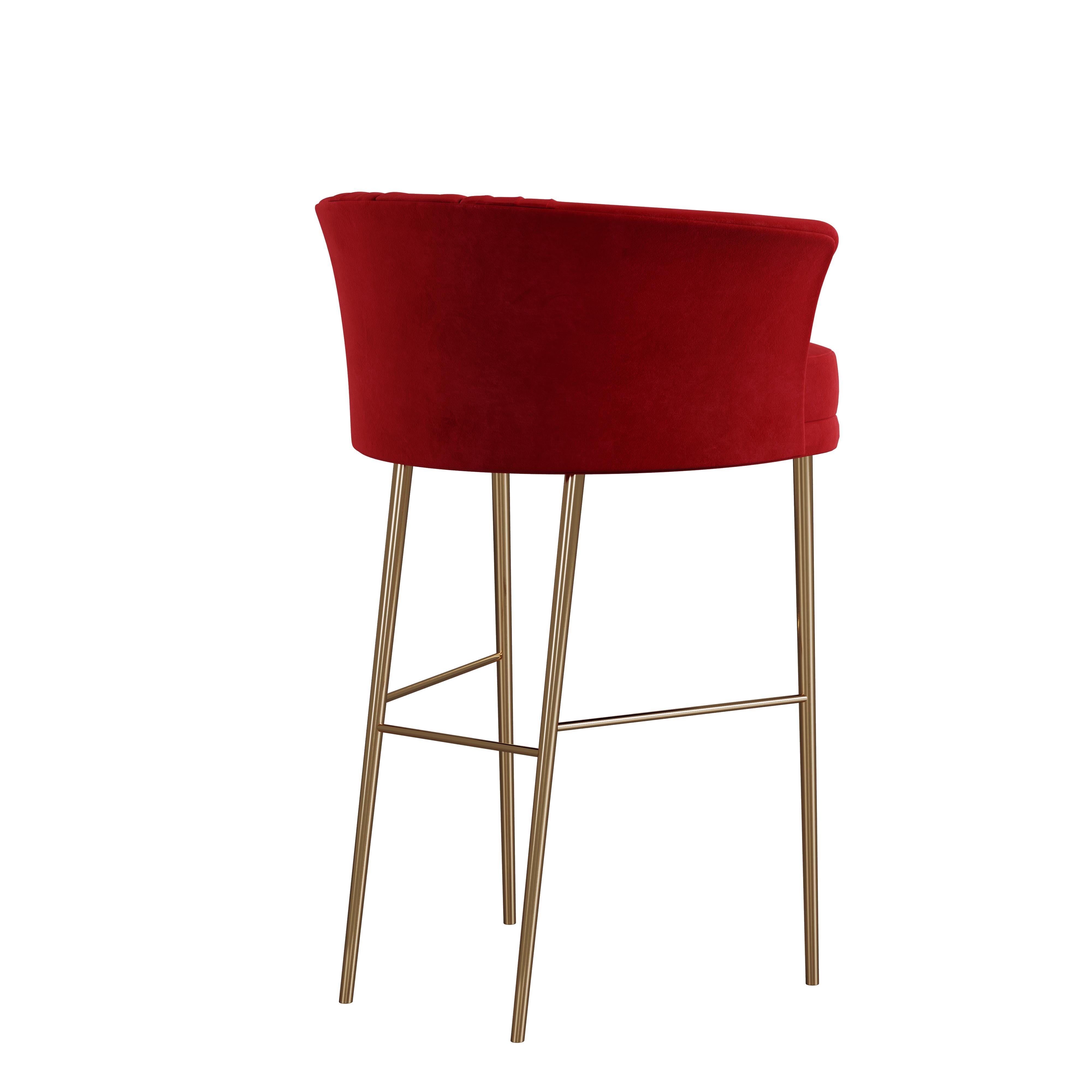 21st Century Lupino Bar Chair Cotton Velvet Polished Gold Steel Legs In New Condition For Sale In RIO TINTO, PT