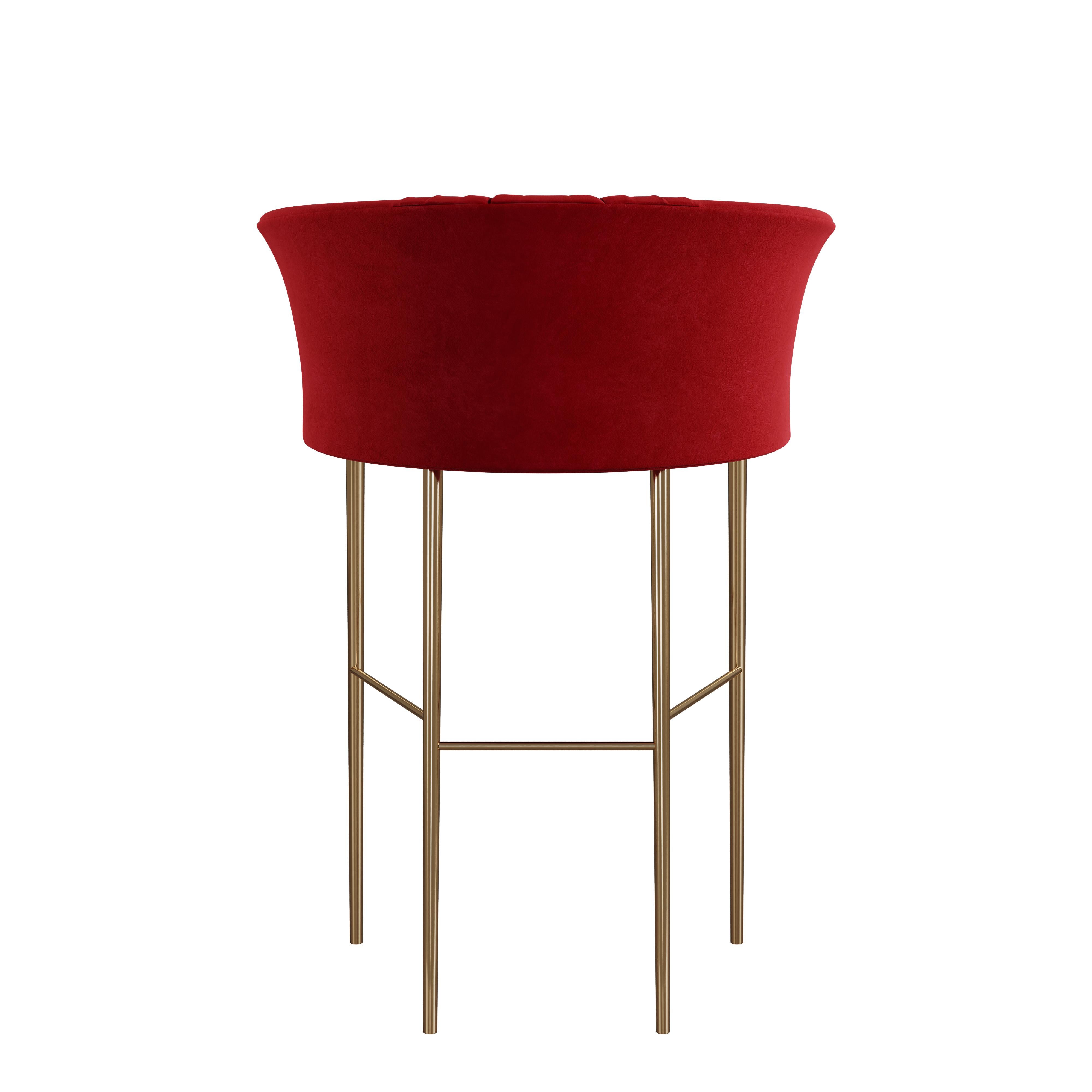 Contemporary 21st Century Lupino Bar Chair Cotton Velvet Polished Gold Steel Legs For Sale