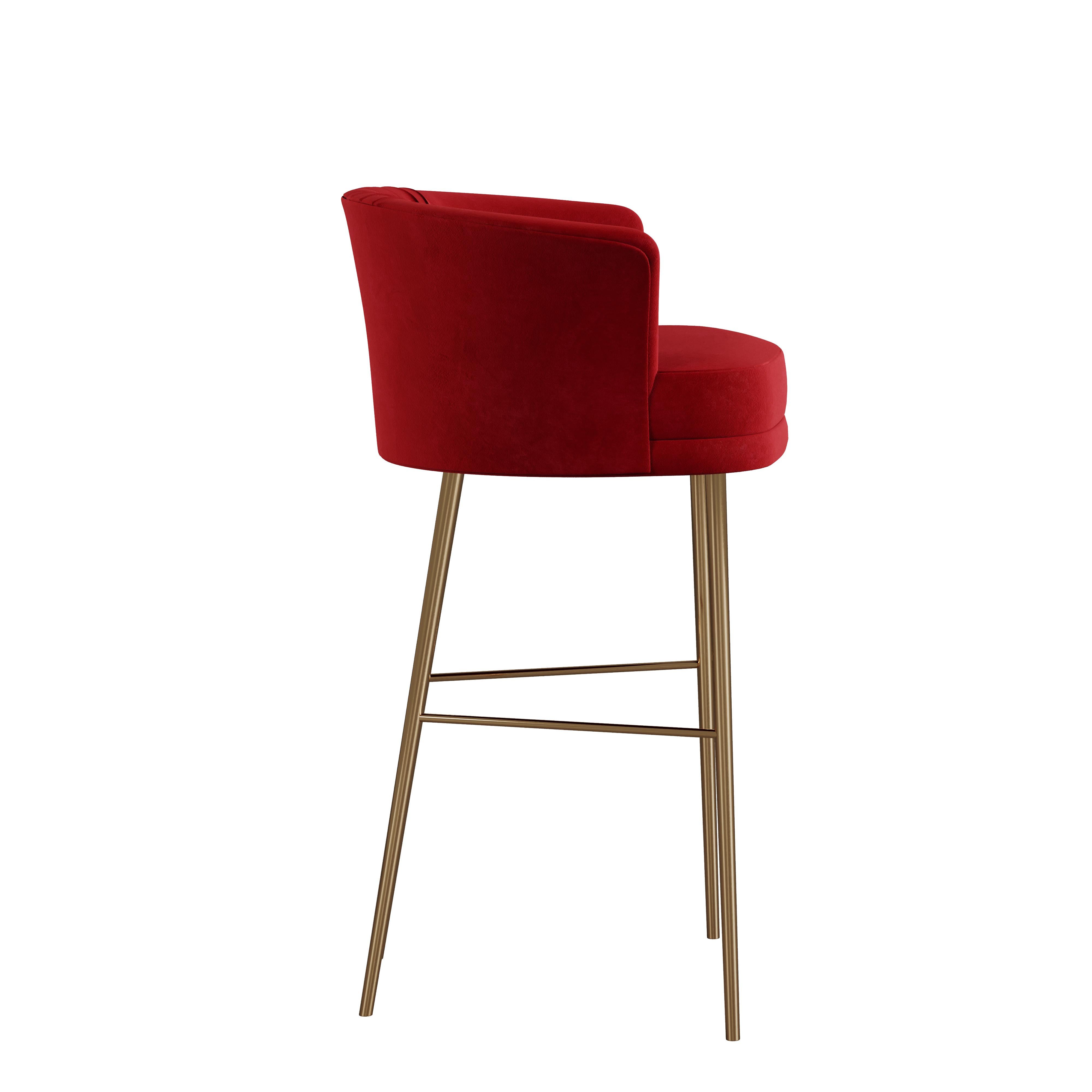 Brass 21st Century Lupino Bar Chair Cotton Velvet Polished Gold Steel Legs For Sale