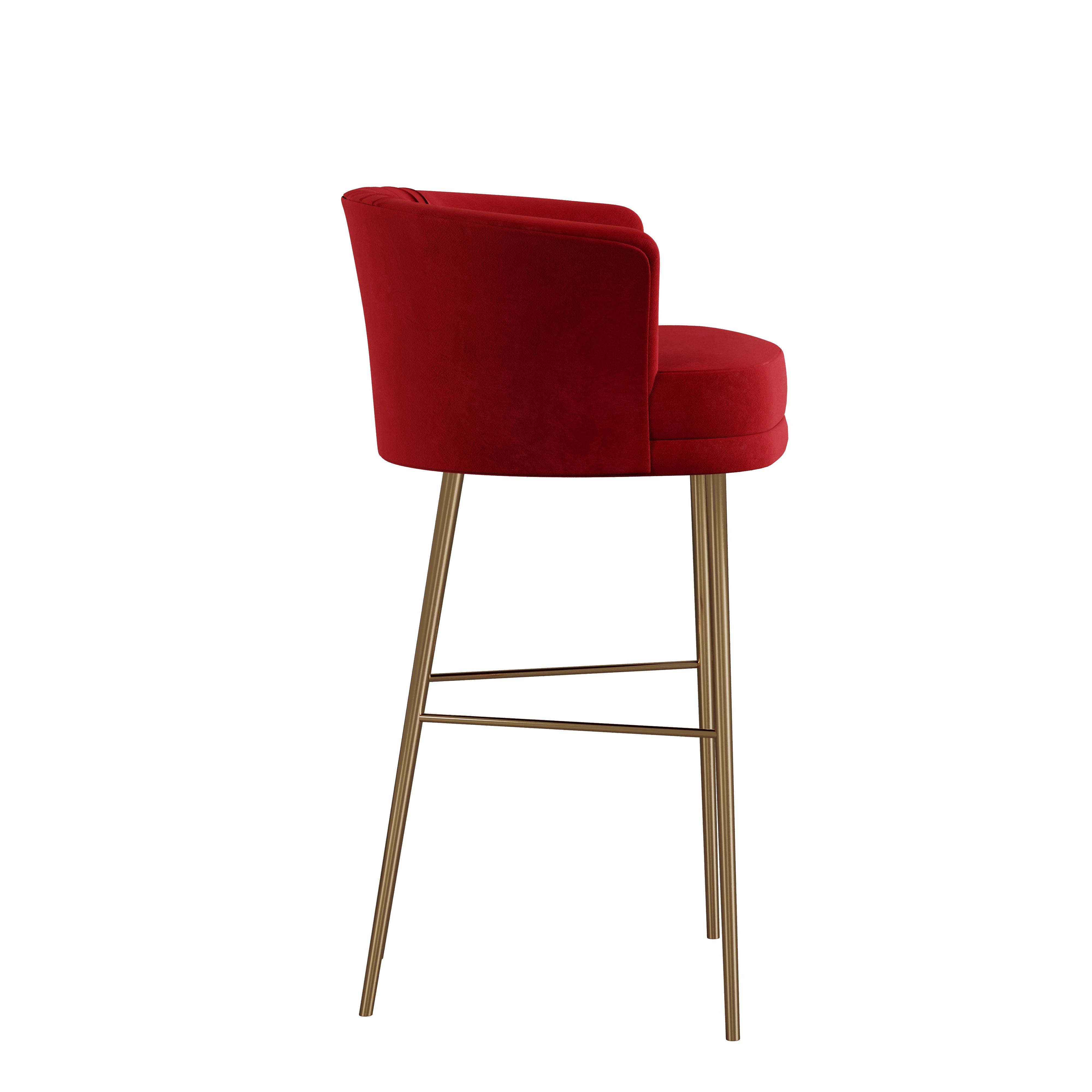 Brass 21st Century Lupino Bar Chair Cotton Velvet Steel Made in Portugal by Ottiu For Sale