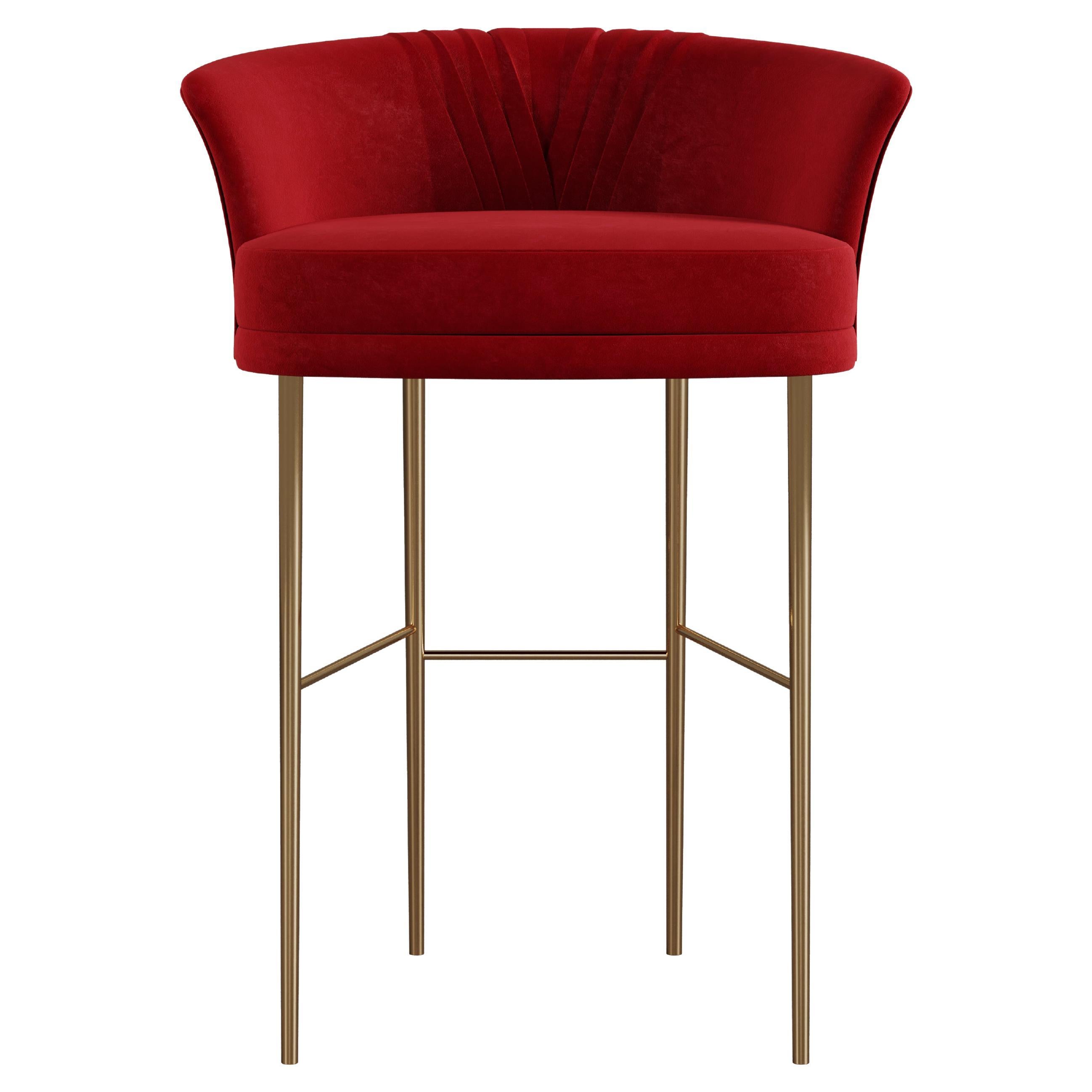 21st Century Lupino Bar Chair Cotton Velvet Polished Gold Steel Legs For Sale