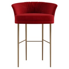 21st Century Lupino Bar Chair Cotton Velvet Polished Gold Steel Legs
