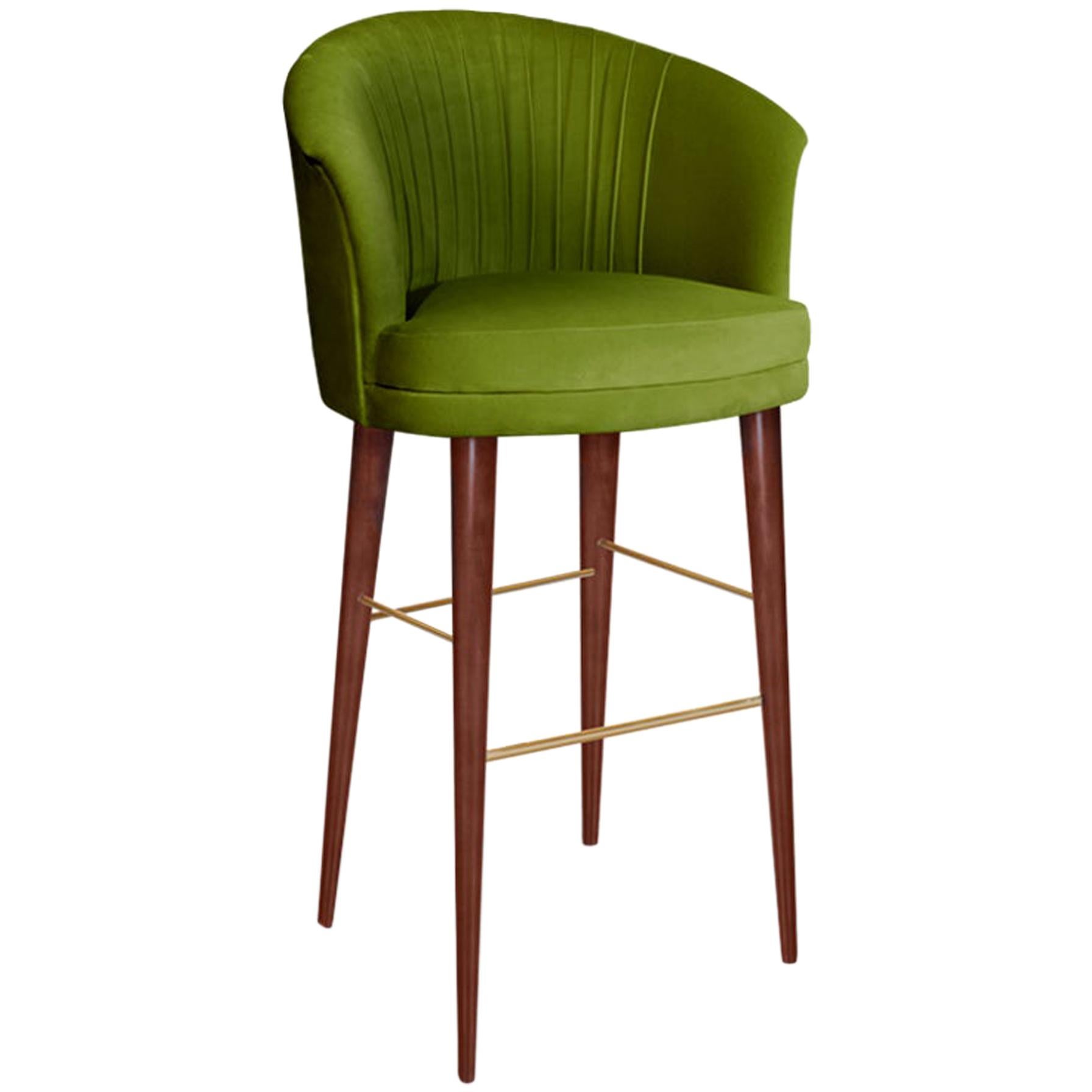 21st Century Lupino Bar Chair Cotton Velvet Walnut Wood Legs