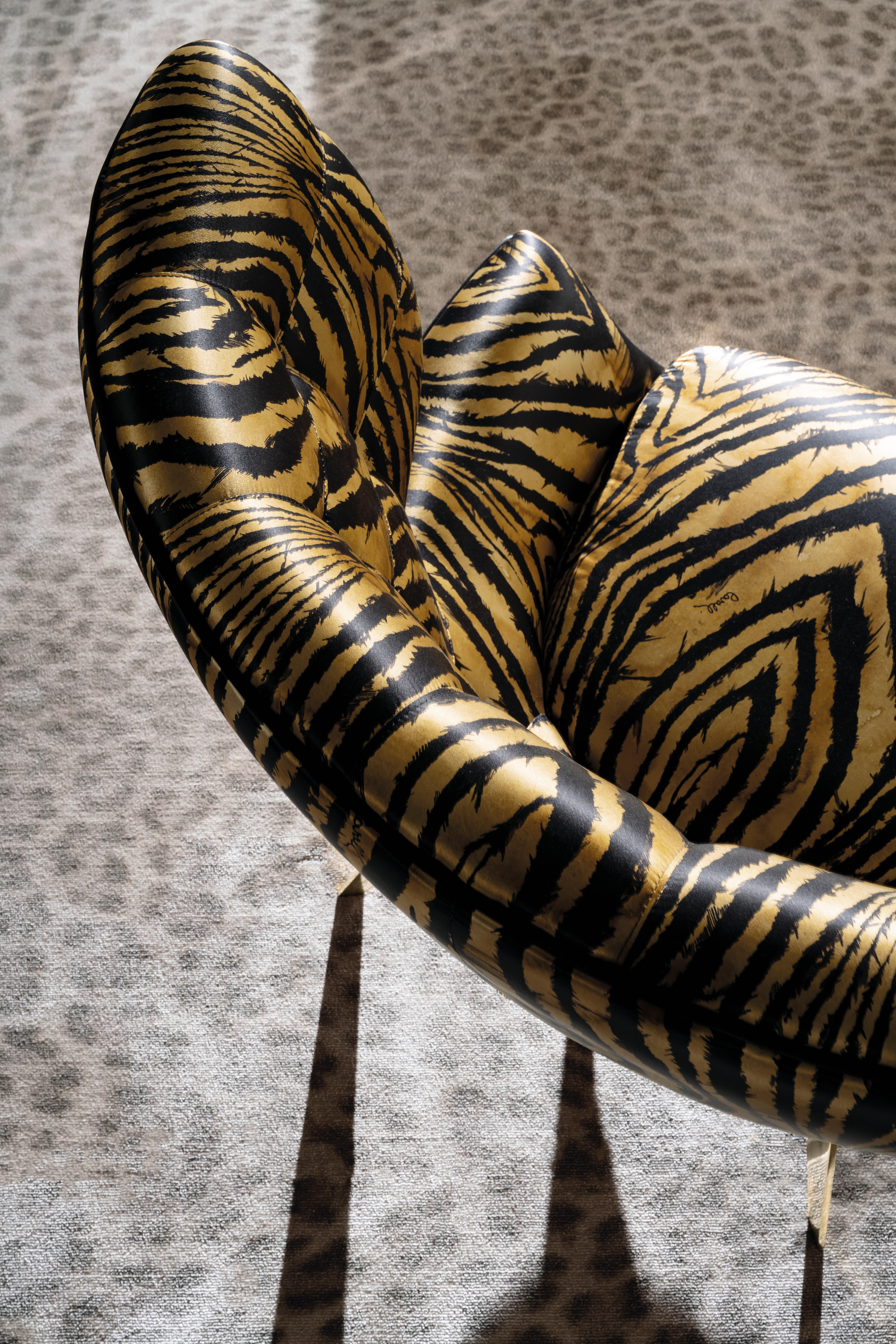 Metal 21st Century, Maclaine Armchair in Silk by Roberto Cavalli Home Interiors For Sale