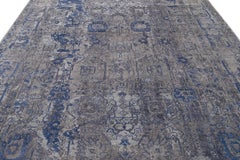 21st Century Mahal Style Wool Rug With Gray And Blue Design
