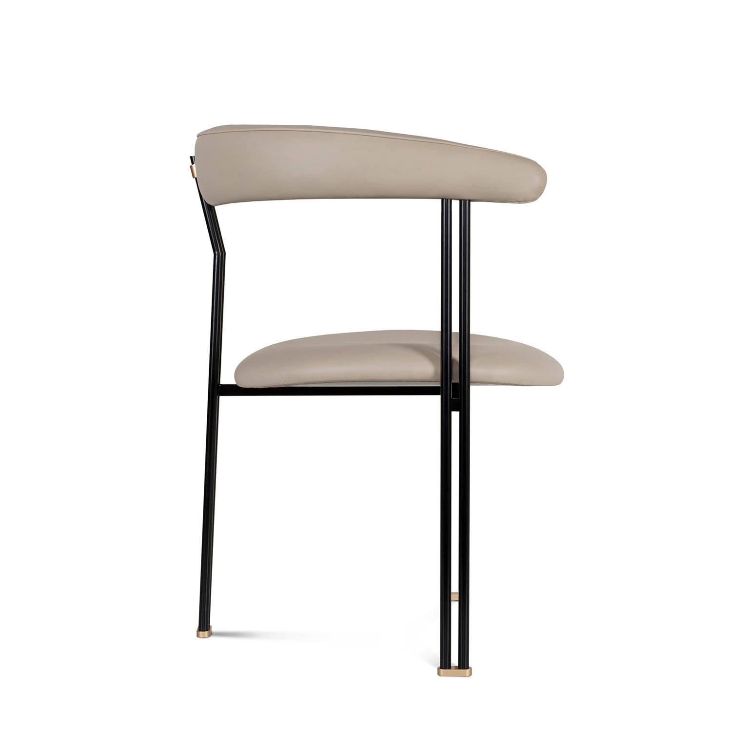 Hand-Crafted Modern Maia Dining Chair, Beige Italian Leather, Handmade Portugal by Greenapple For Sale