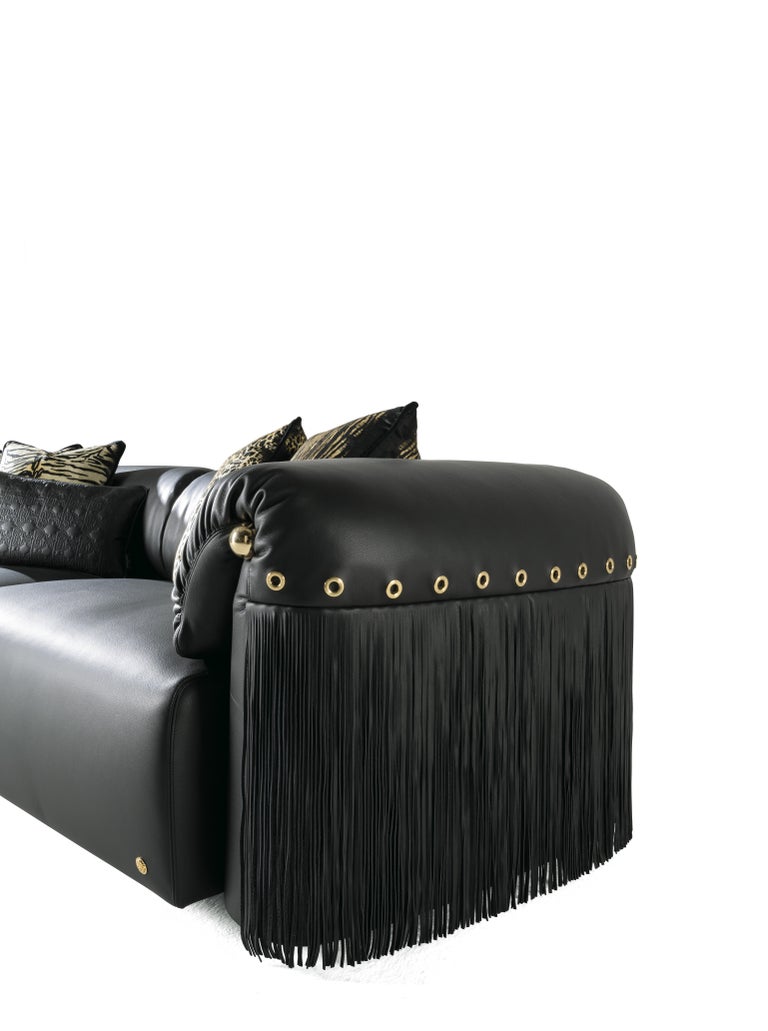 21st Century Malawi Sofa in Black Leather by Roberto Cavalli Home Interiors For Sale at 1stDibs