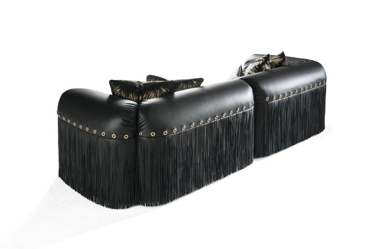 21st Century Malawi Sofa in Black Leather by Roberto Cavalli Home Interiors For Sale at 1stDibs