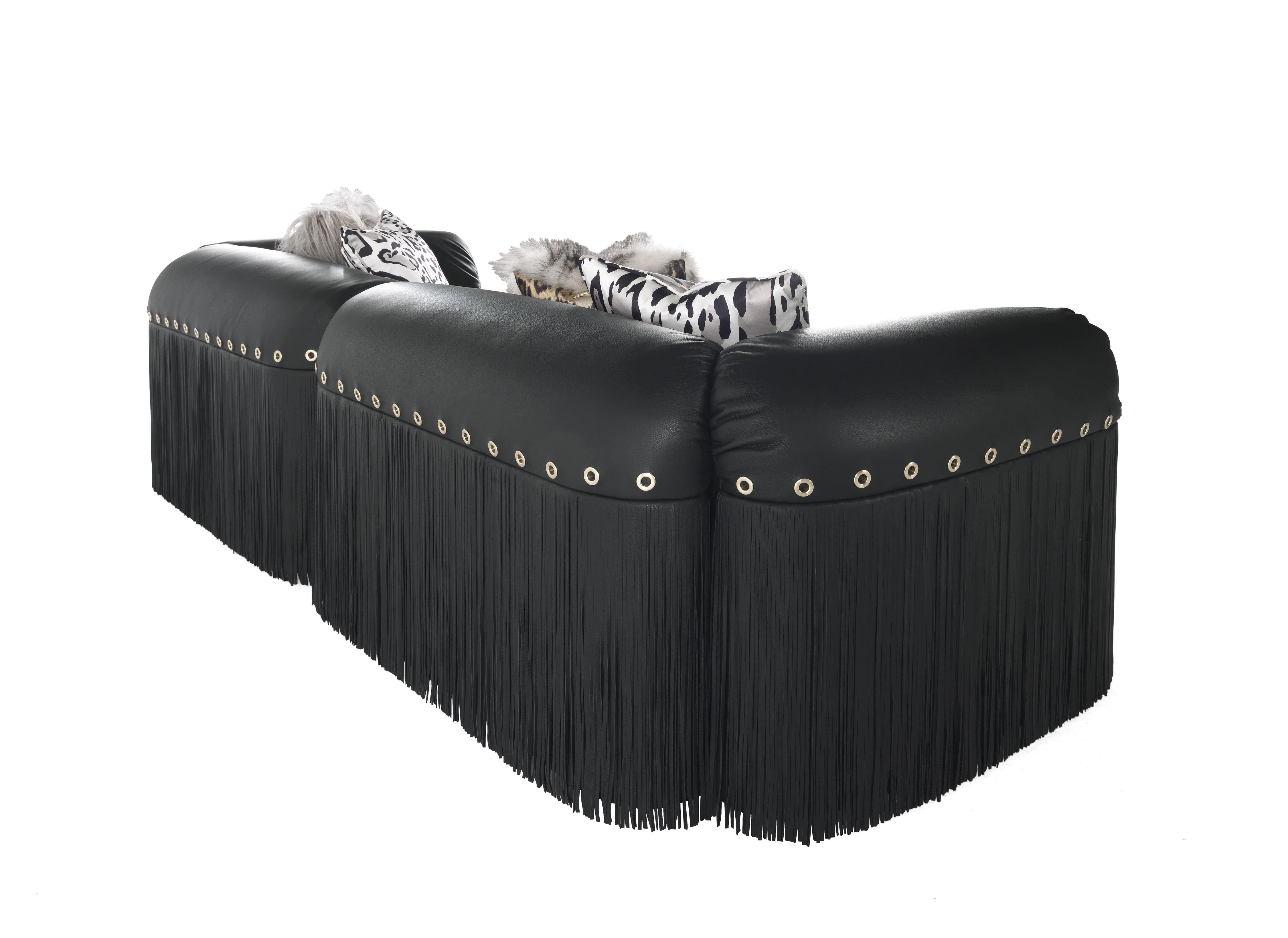 Modern 21st Century Malawi Sofa in Black Leather by Roberto Cavalli Home Interiors For Sale
