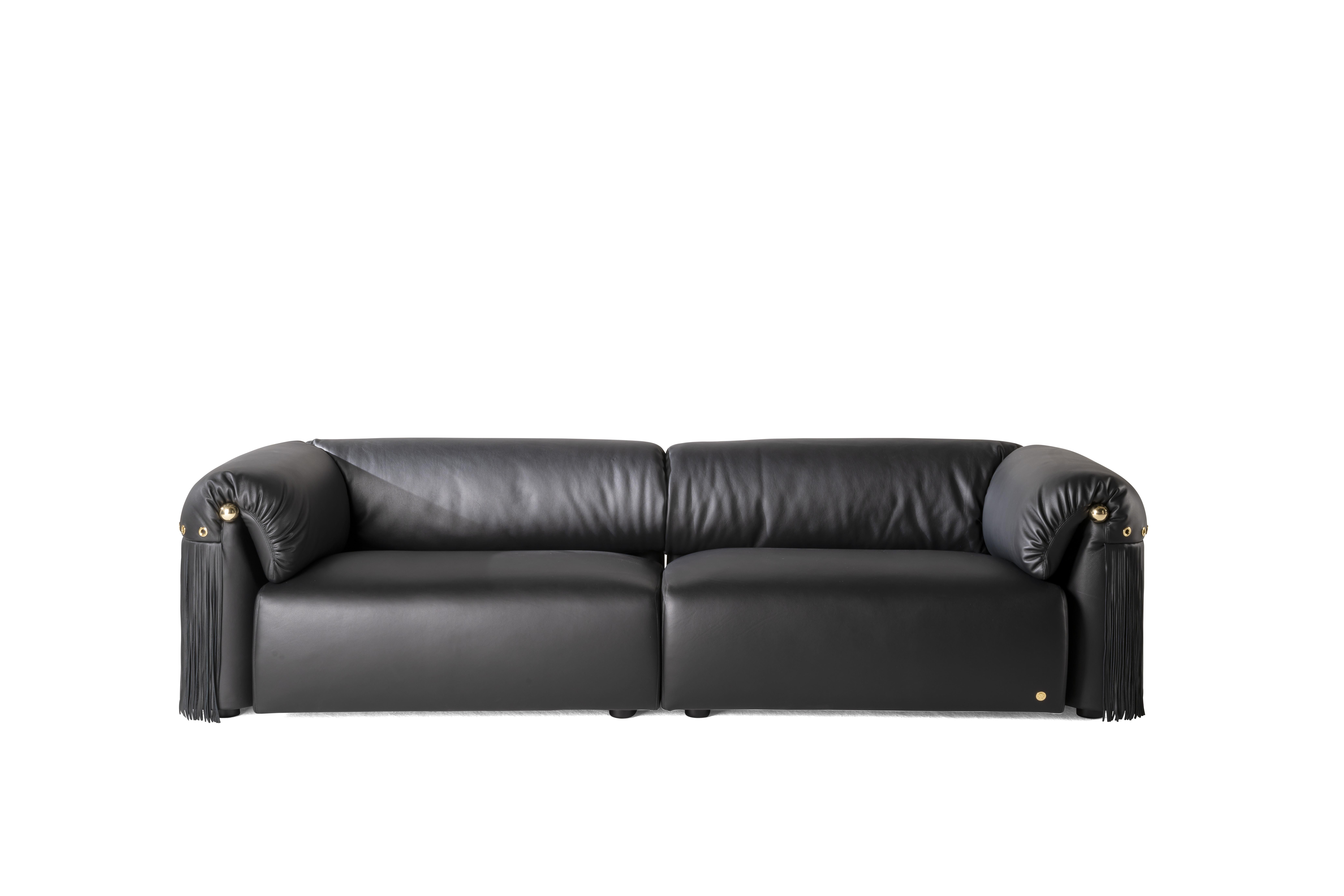 Italian 21st Century Malawi Sofa in Black Leather by Roberto Cavalli Home Interiors For Sale