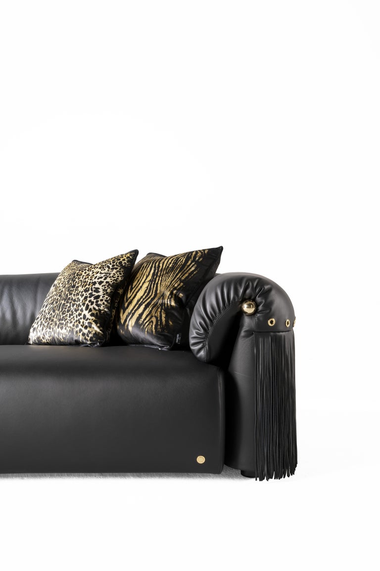 21st Century Malawi Sofa in Black Leather by Roberto Cavalli Home Interiors For Sale at 1stDibs