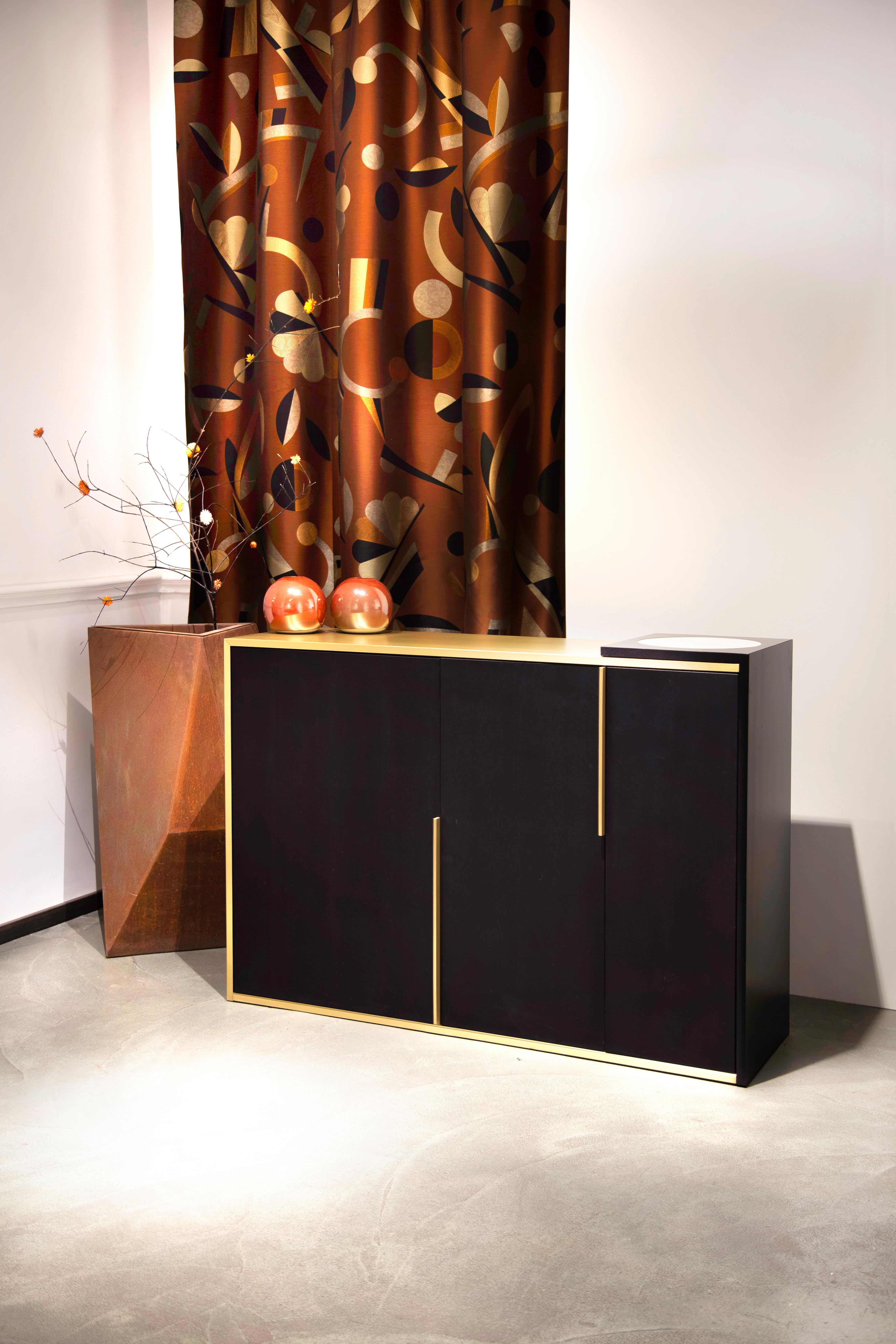 21st Century Marama Sideboard in Black Ash, Satin Brass, Marble, Made in Italy For Sale 1