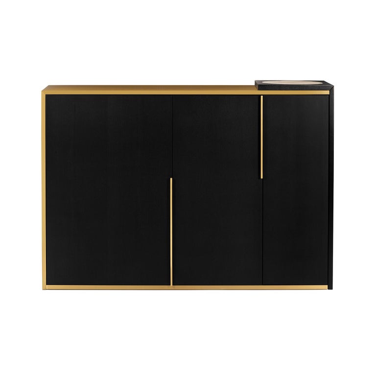 Italian 21st Century Marama Sideboard in Black Ash, Satin Brass, Marble, Made in Italy For Sale