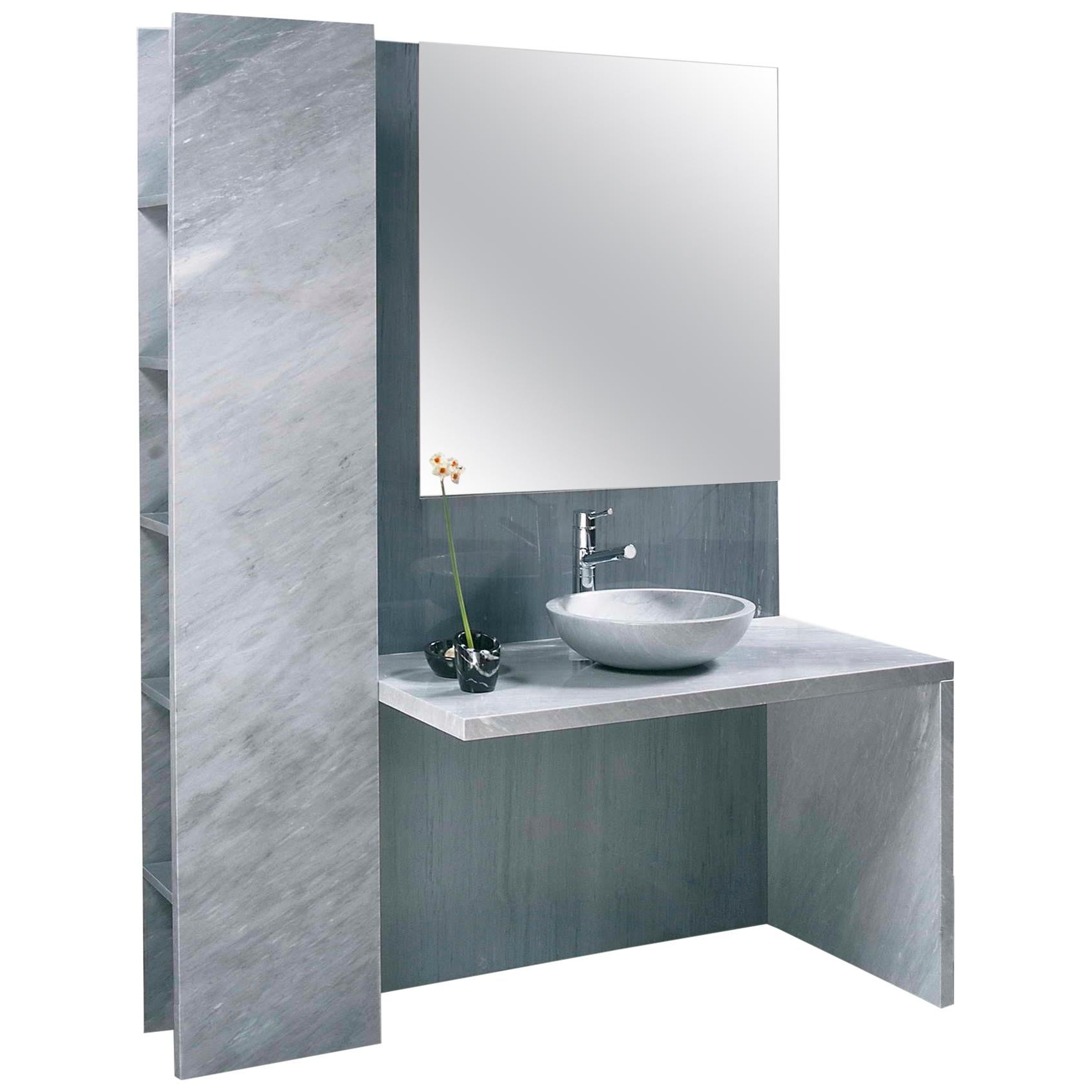 21st Century Marble Bathroom Fitted Wall in White Carrara & Bardiglio Imperiale