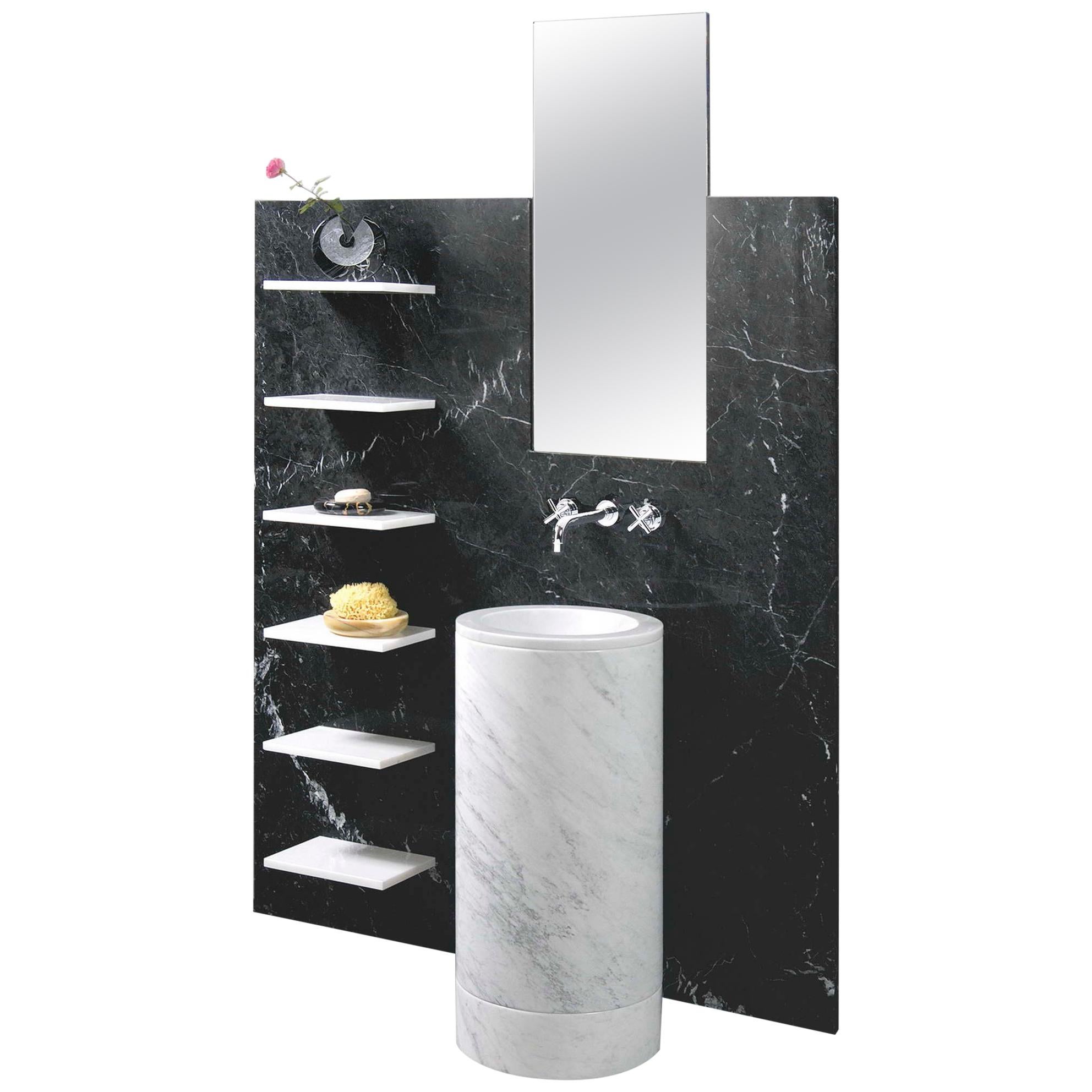 21st Century Marble Column Washbasin with Shelves and Mirror by D.Silvestrin For Sale