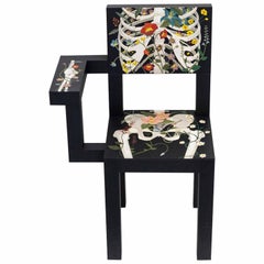 Marcantonio-Stuhl des 21. Jahrhunderts, limitierte Auflage, Holzintarsien, schwarze Blumenblumen-life afte