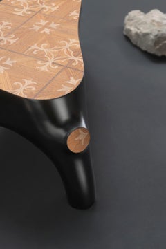 Tavolino da caffè Marcantonio del XXI secolo Wood intarsiato nero laccato Scapin