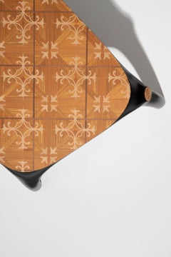 21st Century Marcantonio Dining Table Wood Inlay Black Lacquered Scapin