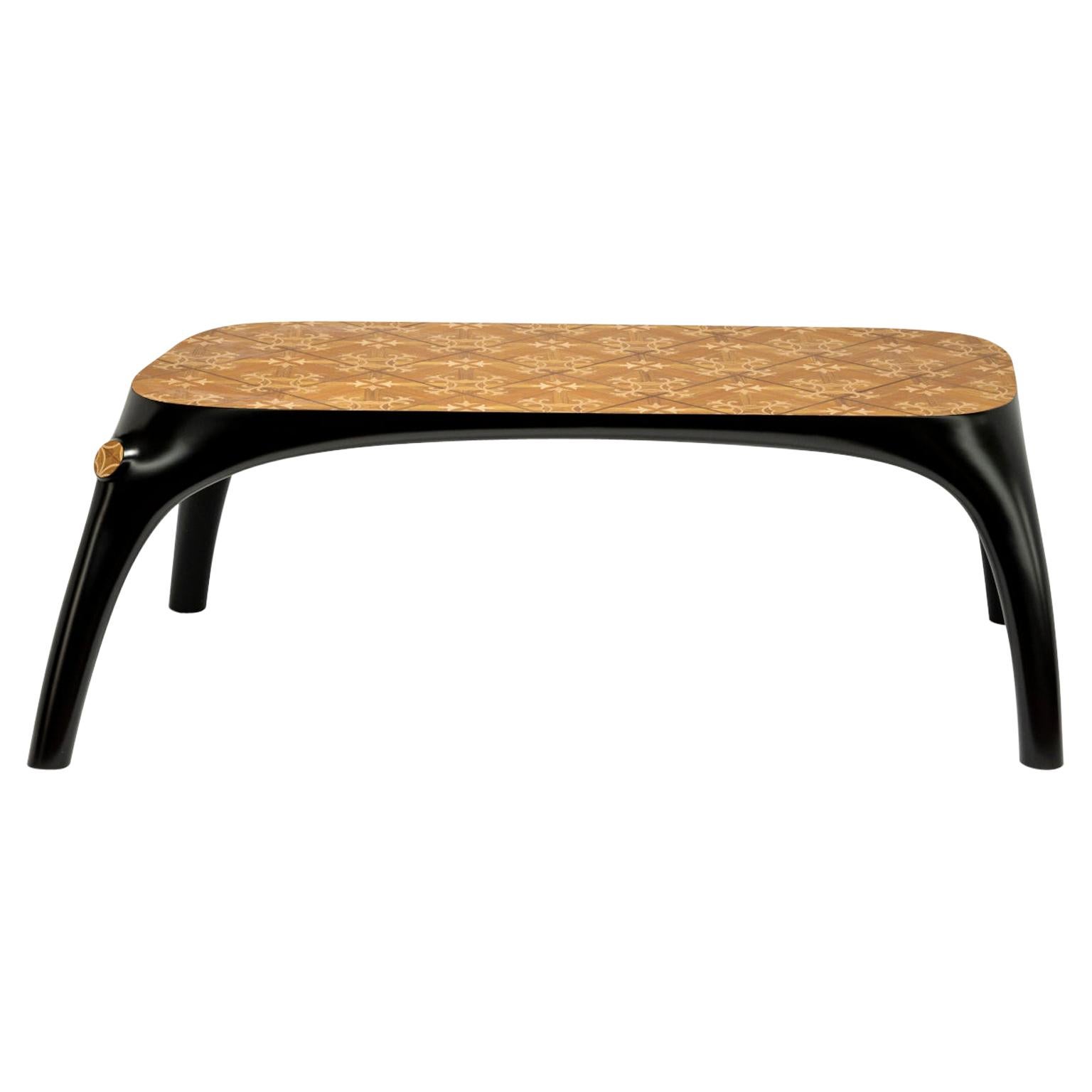 21st Century Marcantonio Dining Table Wood Inlay Black Lacquered Scapin