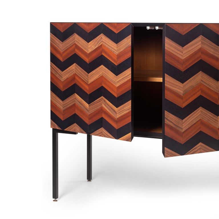 Italian 21st Century Marea Inlaid Sideboard in Ash, Walnut, Mahogany, Made in Italy For Sale