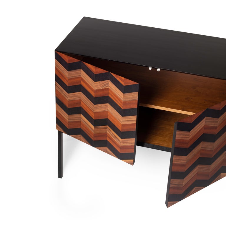 Hand-Crafted 21st Century Marea Inlaid Sideboard in Ash, Walnut, Mahogany, Made in Italy For Sale