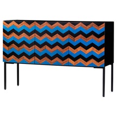 21st Century Marea Inlaid Sideboard in Black and Blue Ash, Walnut, Made in Italy