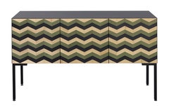 21st Century Marea Inlaid Sideboard Natural, Black and Green Ash, Made in Italy