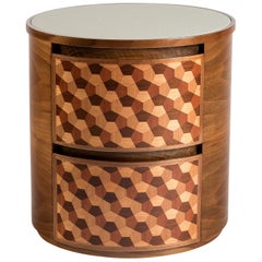 21st Century Marquetry Wood Veneer Geometric Nightstand
