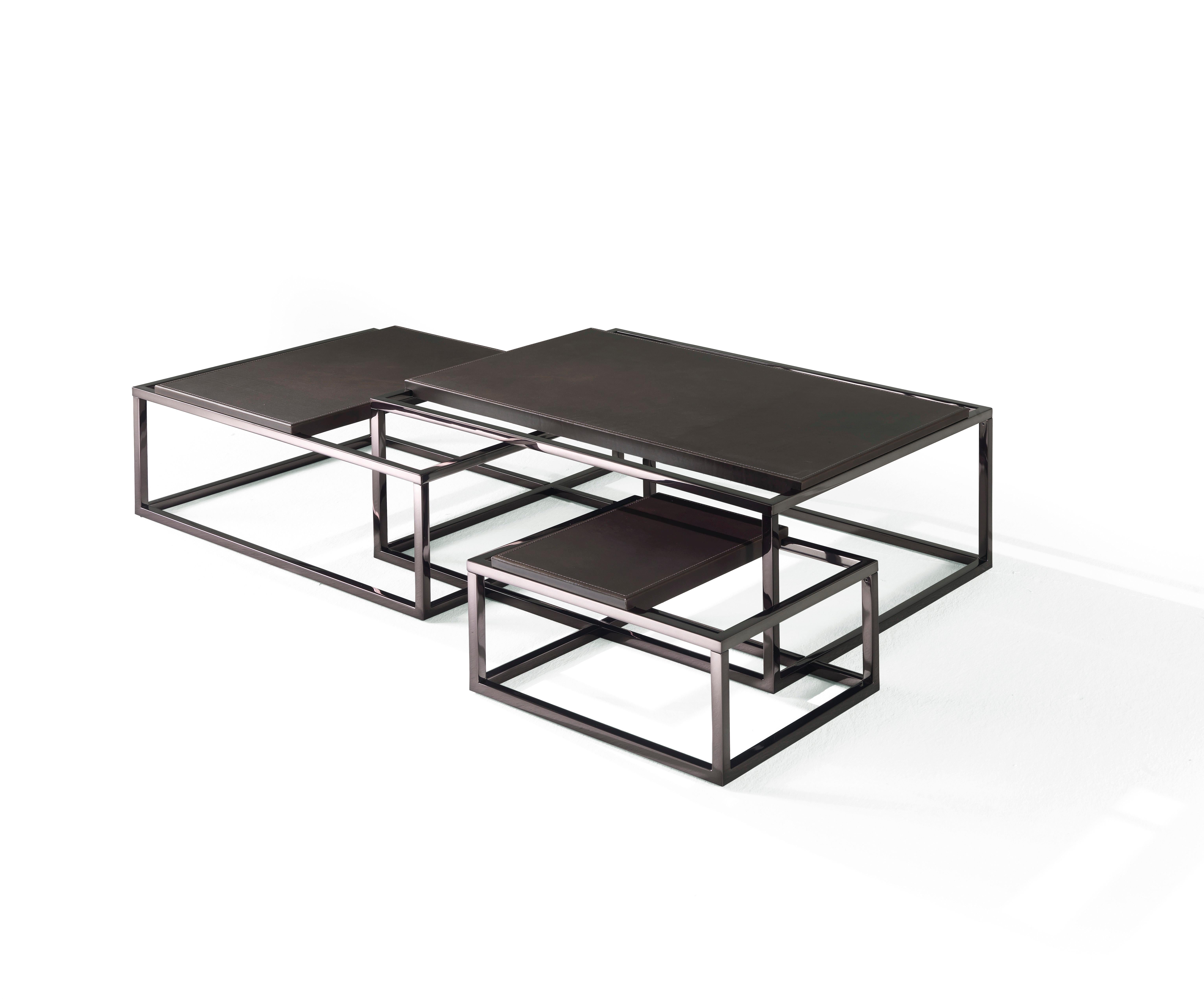 Modern 21st Century Matrix Central Table in Dark Brown Leather by Gianfranco Ferré Home For Sale