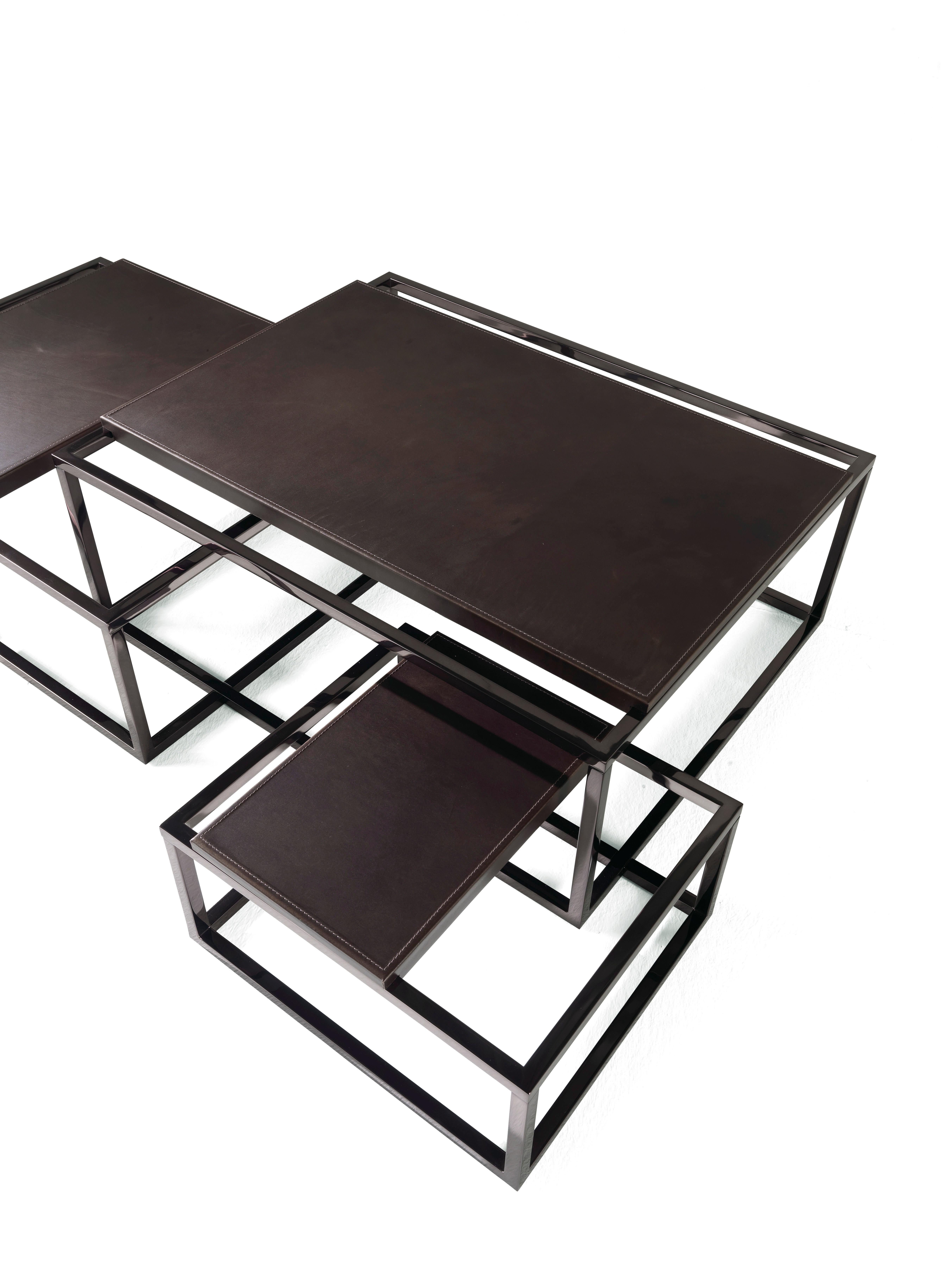 Italian 21st Century Matrix Central Table in Dark Brown Leather by Gianfranco Ferré Home For Sale