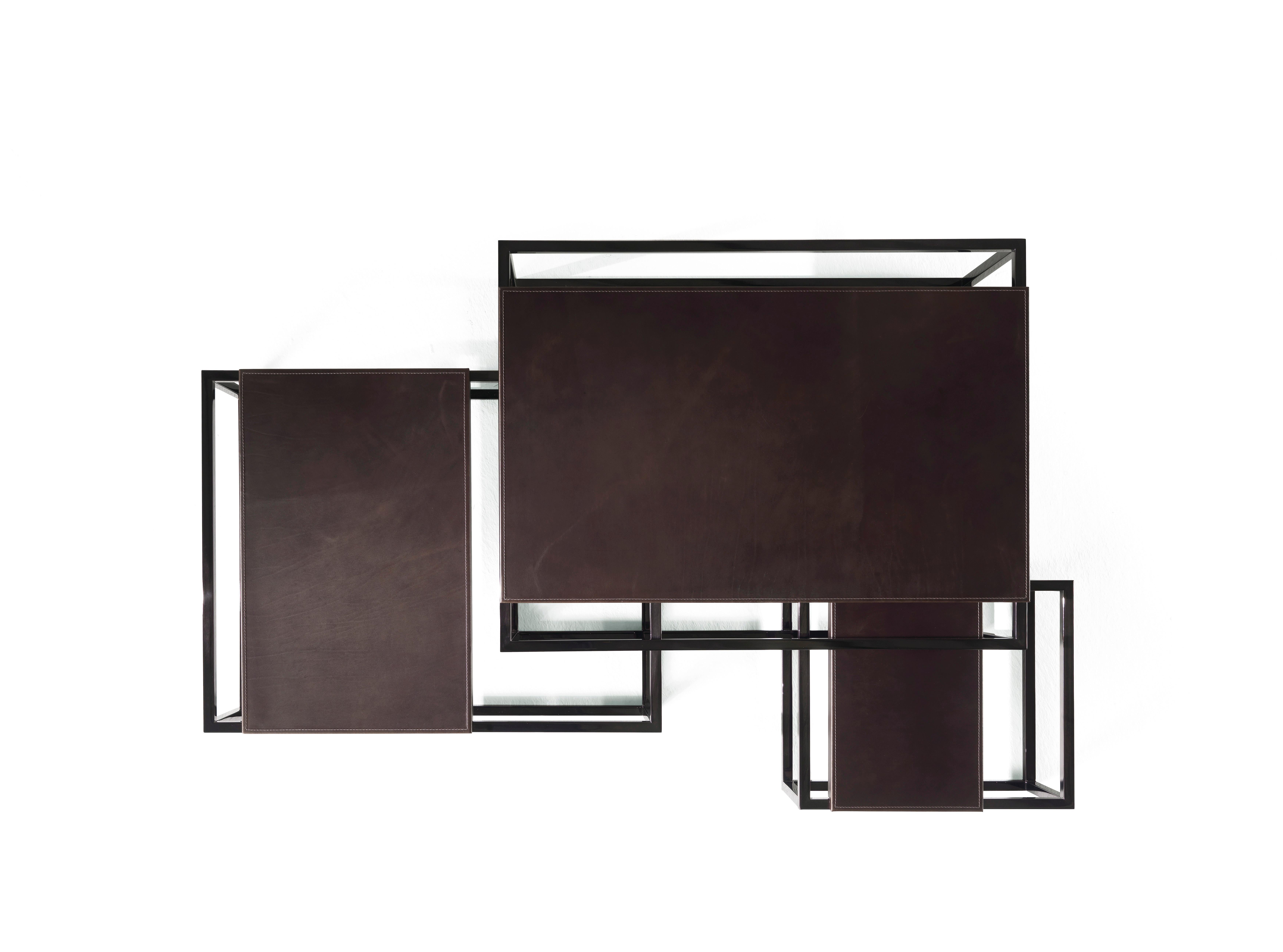 21st Century Matrix Central Table in Dark Brown Leather by Gianfranco Ferré Home In New Condition For Sale In Cantù, Lombardia