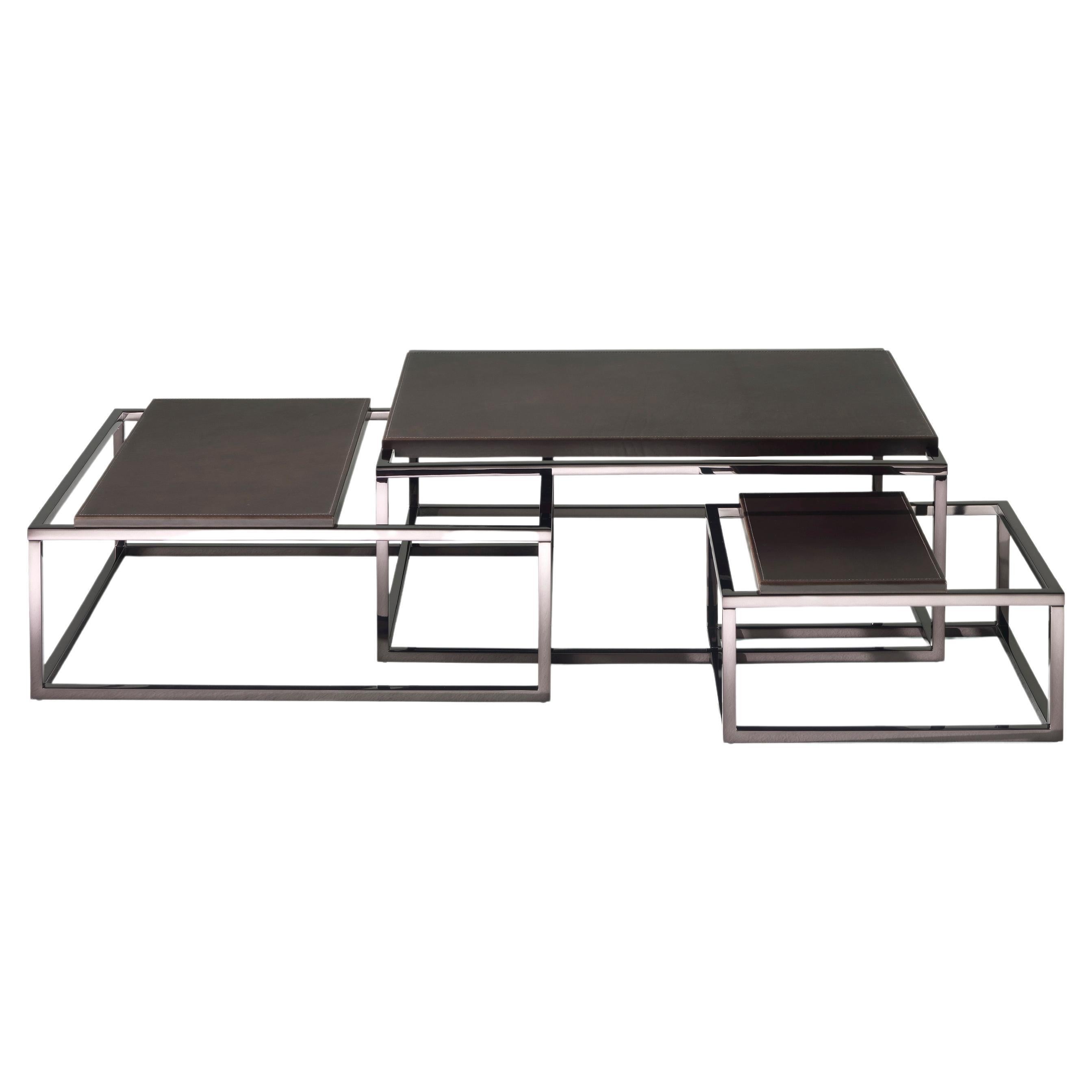 21st Century Matrix Central Table in Dark Brown Leather by Gianfranco Ferré Home For Sale