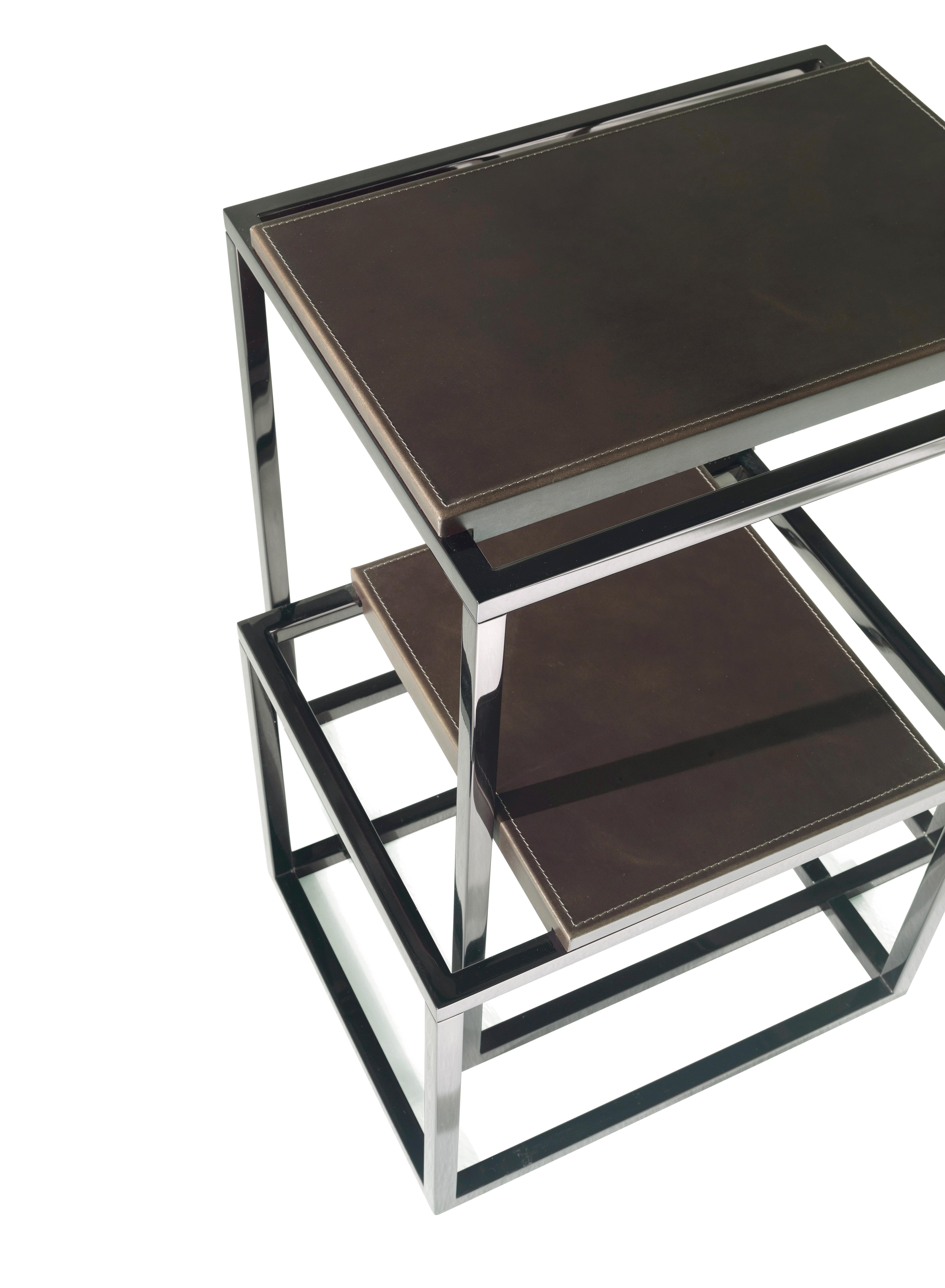 Modern 21st Century Matrix Side Table in Dark Brown Leather by Gianfranco Ferré Home For Sale
